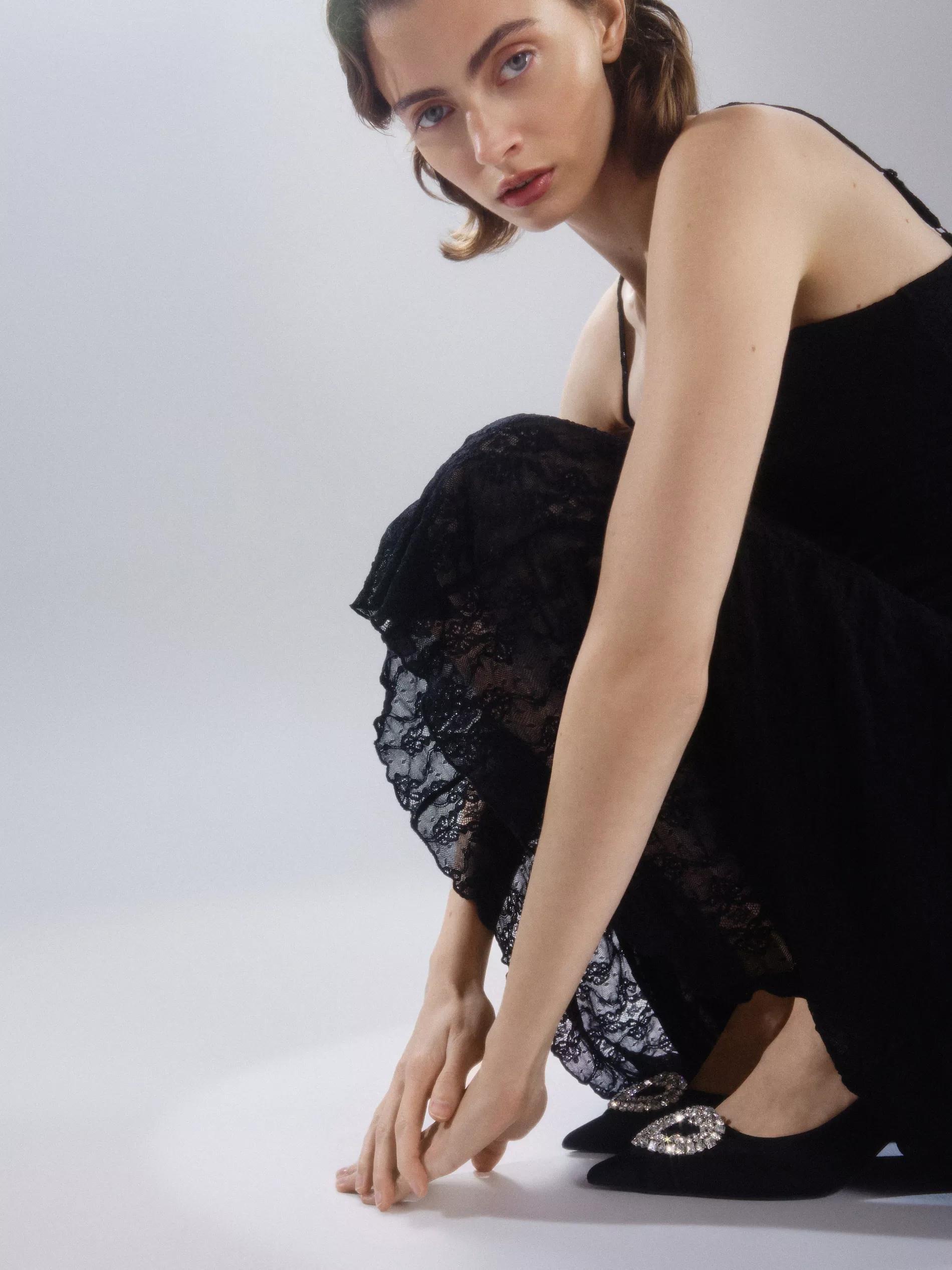 Black Court Shoes With Applique, Black, large image number 3