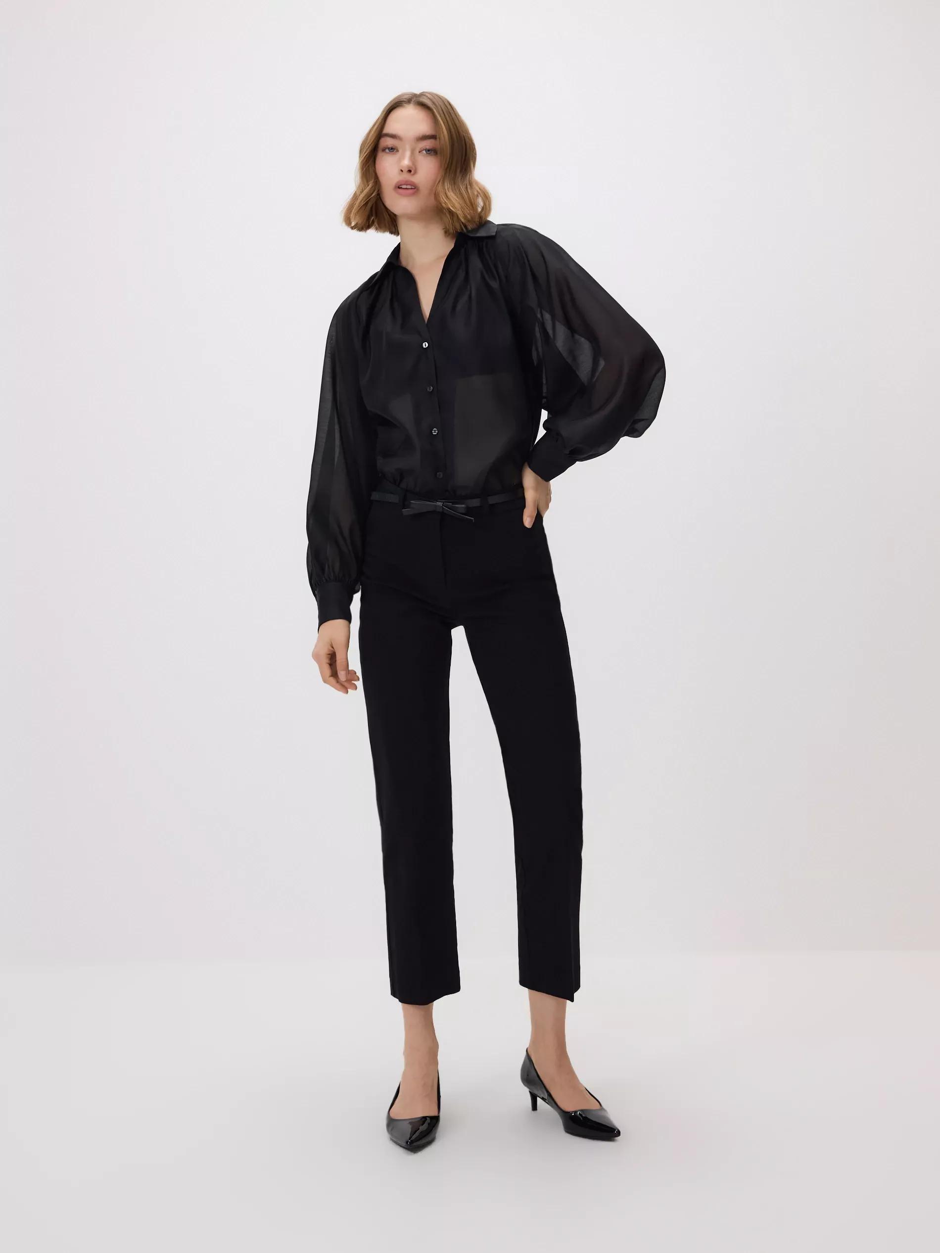 Black Trousers With Decorative Belt, Black, large image number 0