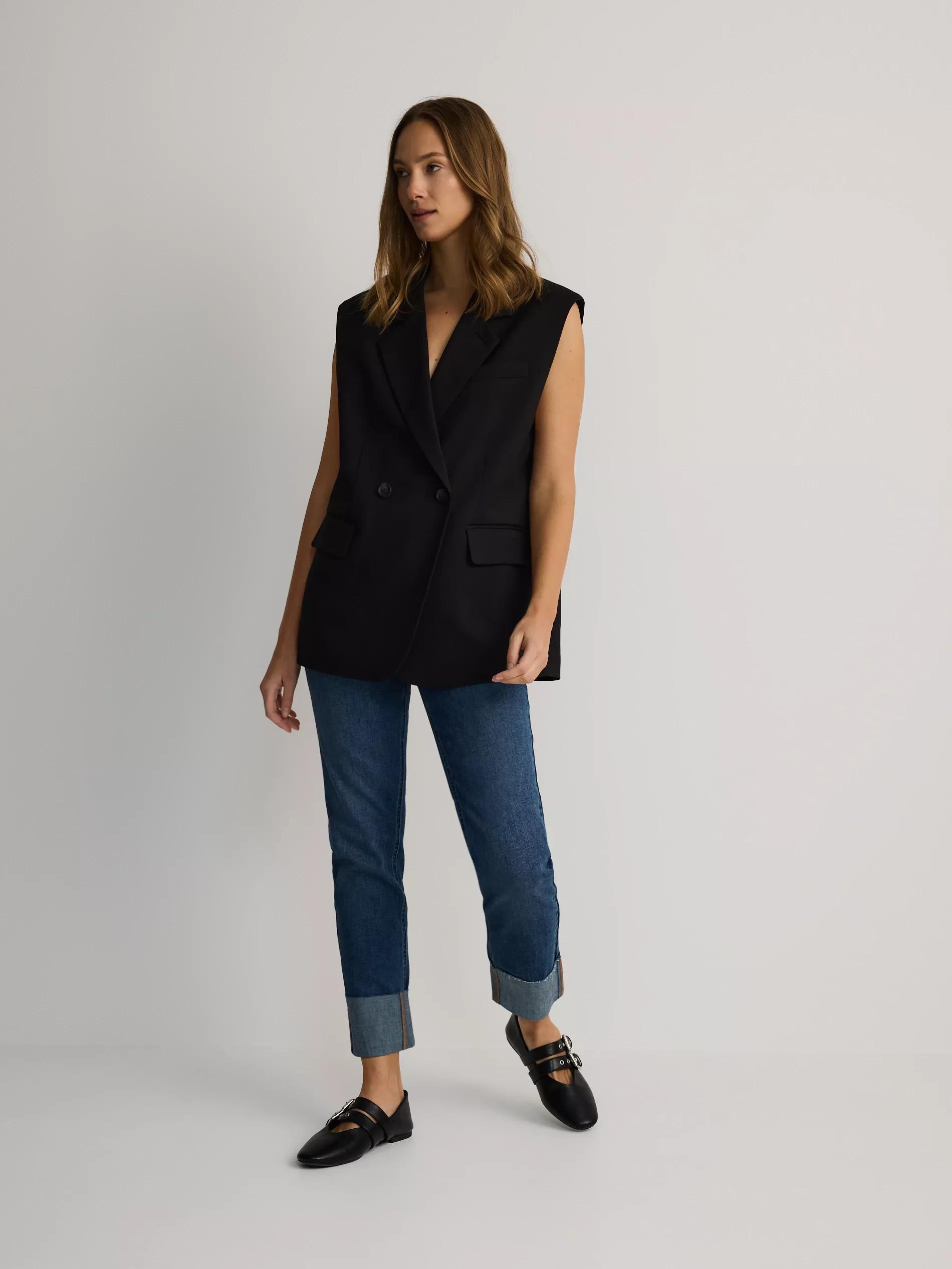 Black Plain Double Breasted Blazer, , large image number 1