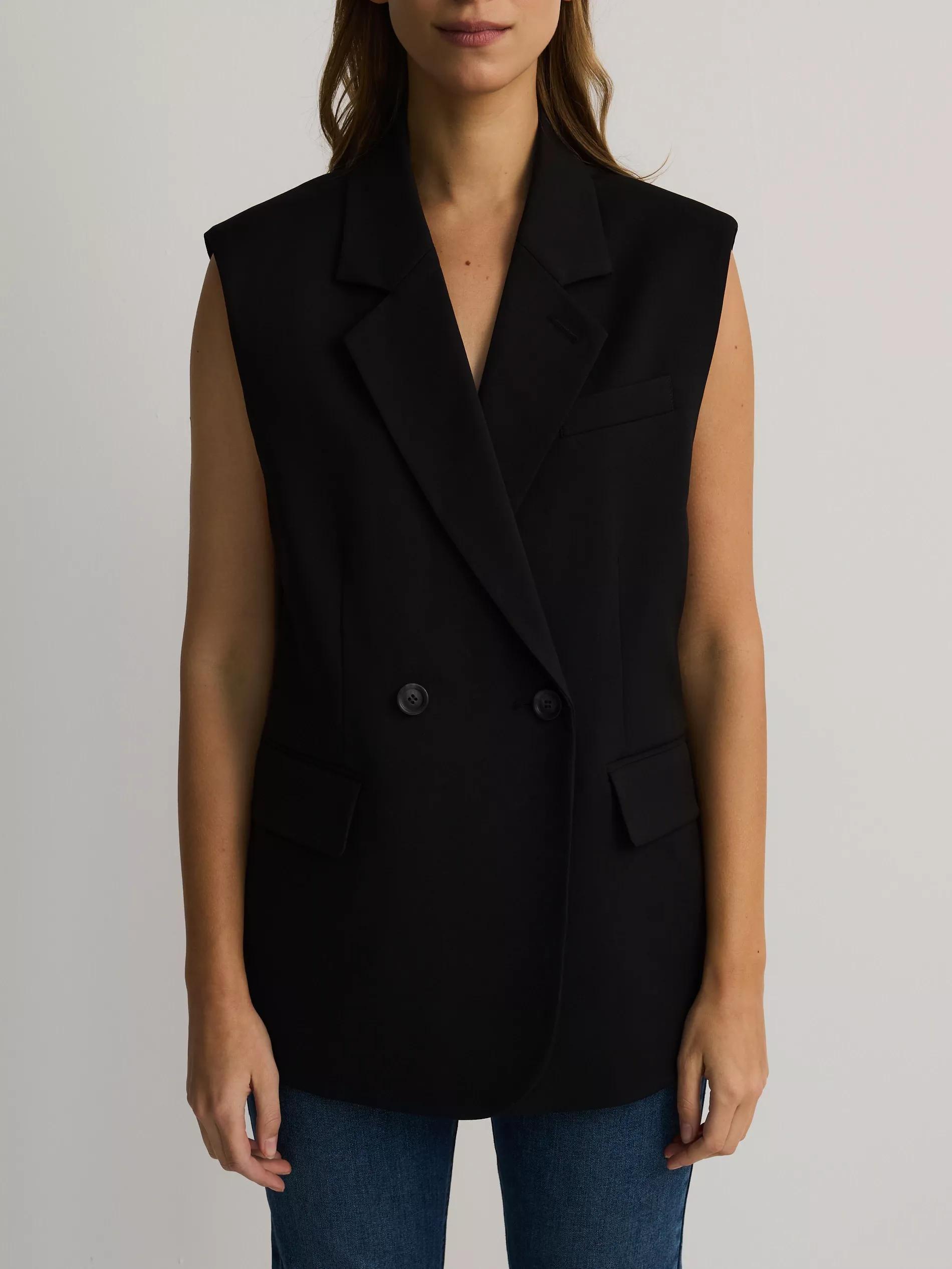 Black Plain Double Breasted Blazer, , large image number 2