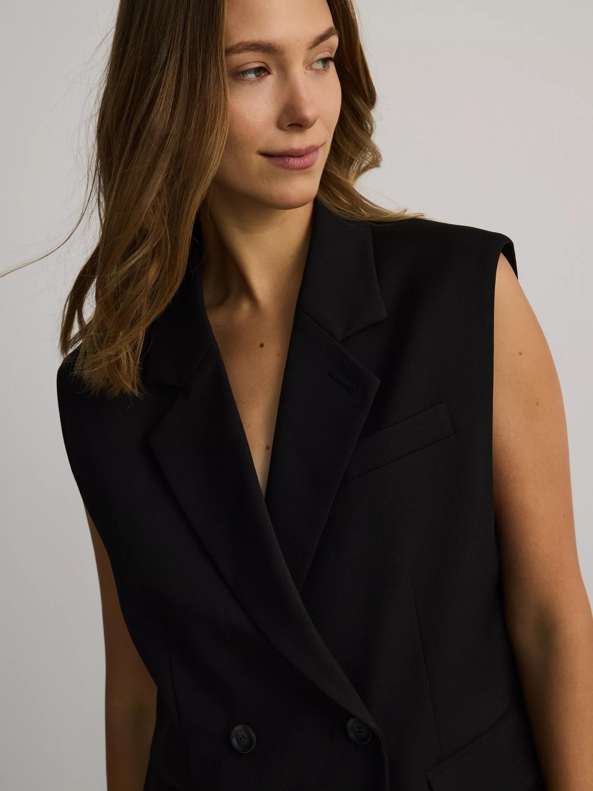 Black Plain Double Breasted Blazer, , large image number 3