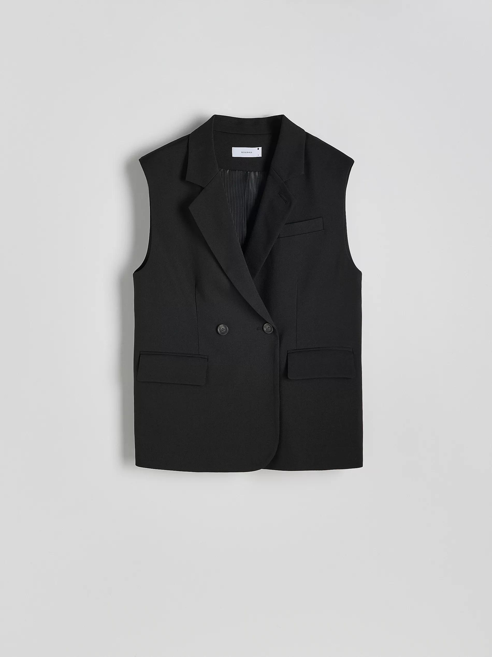 Black Plain Double Breasted Blazer, , large image number 5