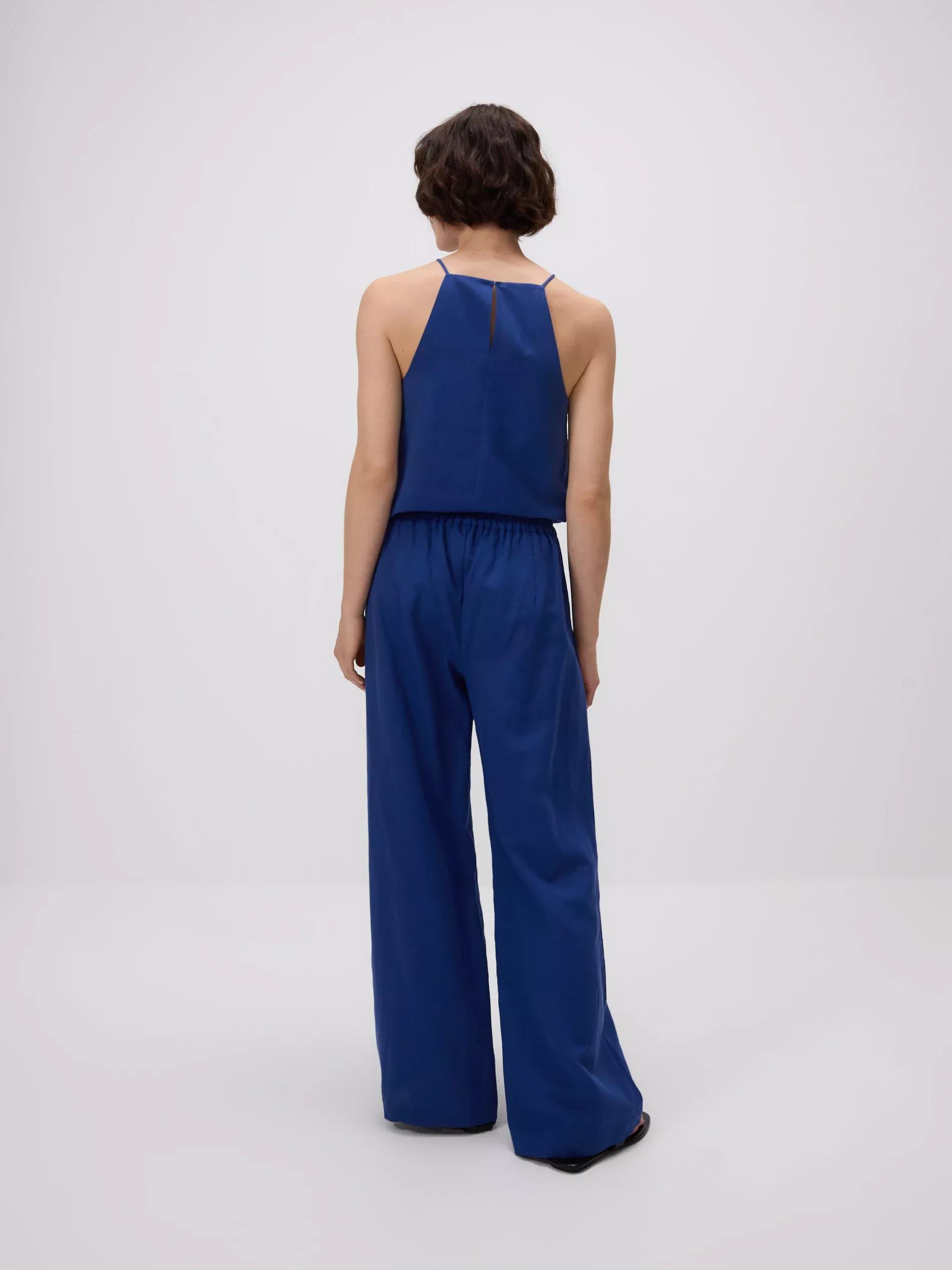Blue Linen Rich Wide Leg Trousers, , large image number 3