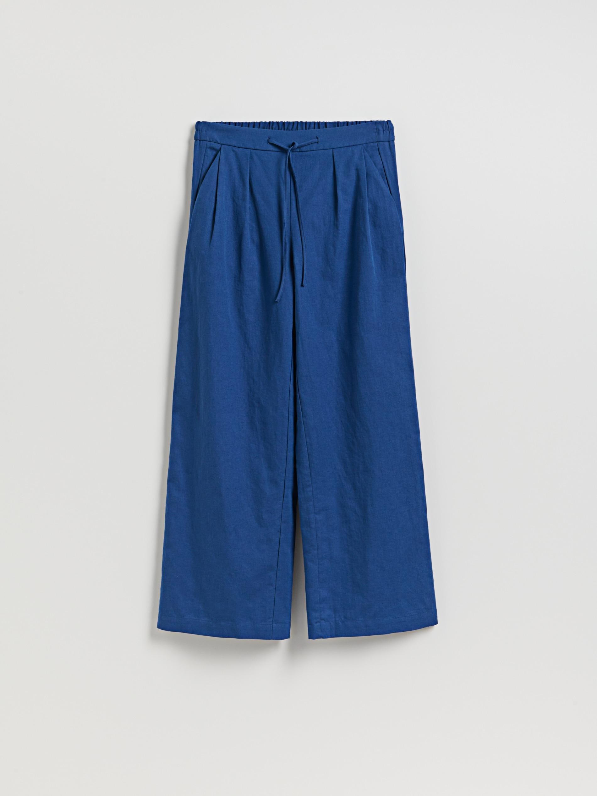 Blue Linen Rich Wide Leg Trousers, , large image number 4