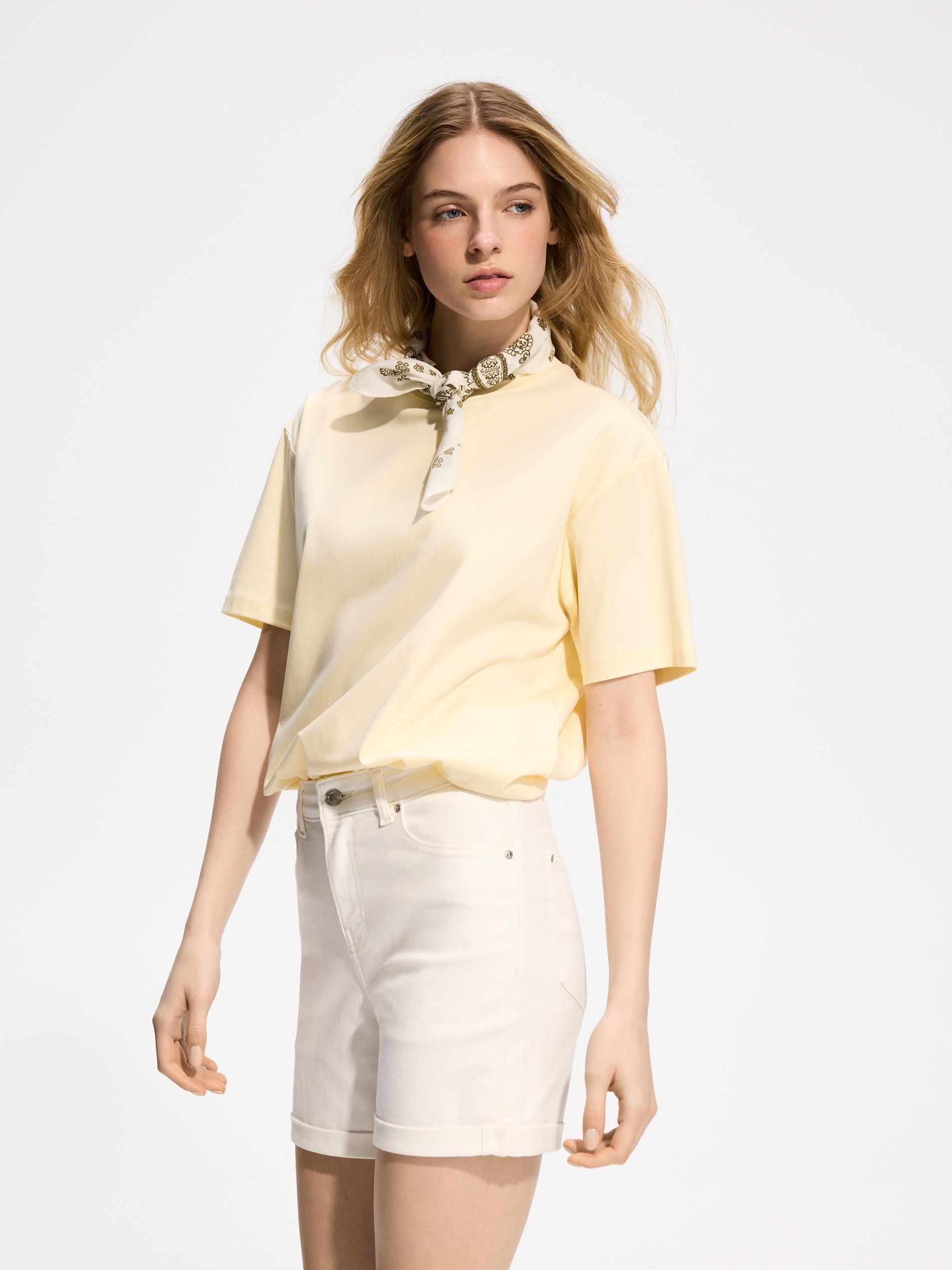 White Jean Shorts With Roll-Up Cuffs, White, large image number 0