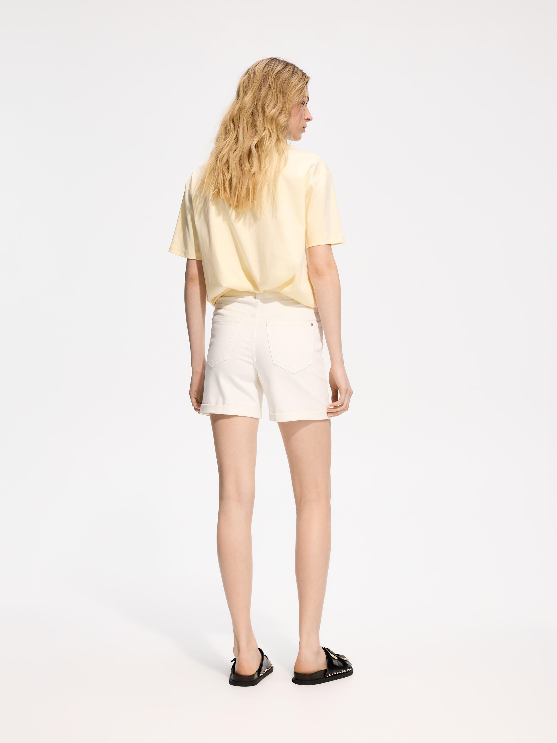 White Jean Shorts With Roll-Up Cuffs, White, large image number 2
