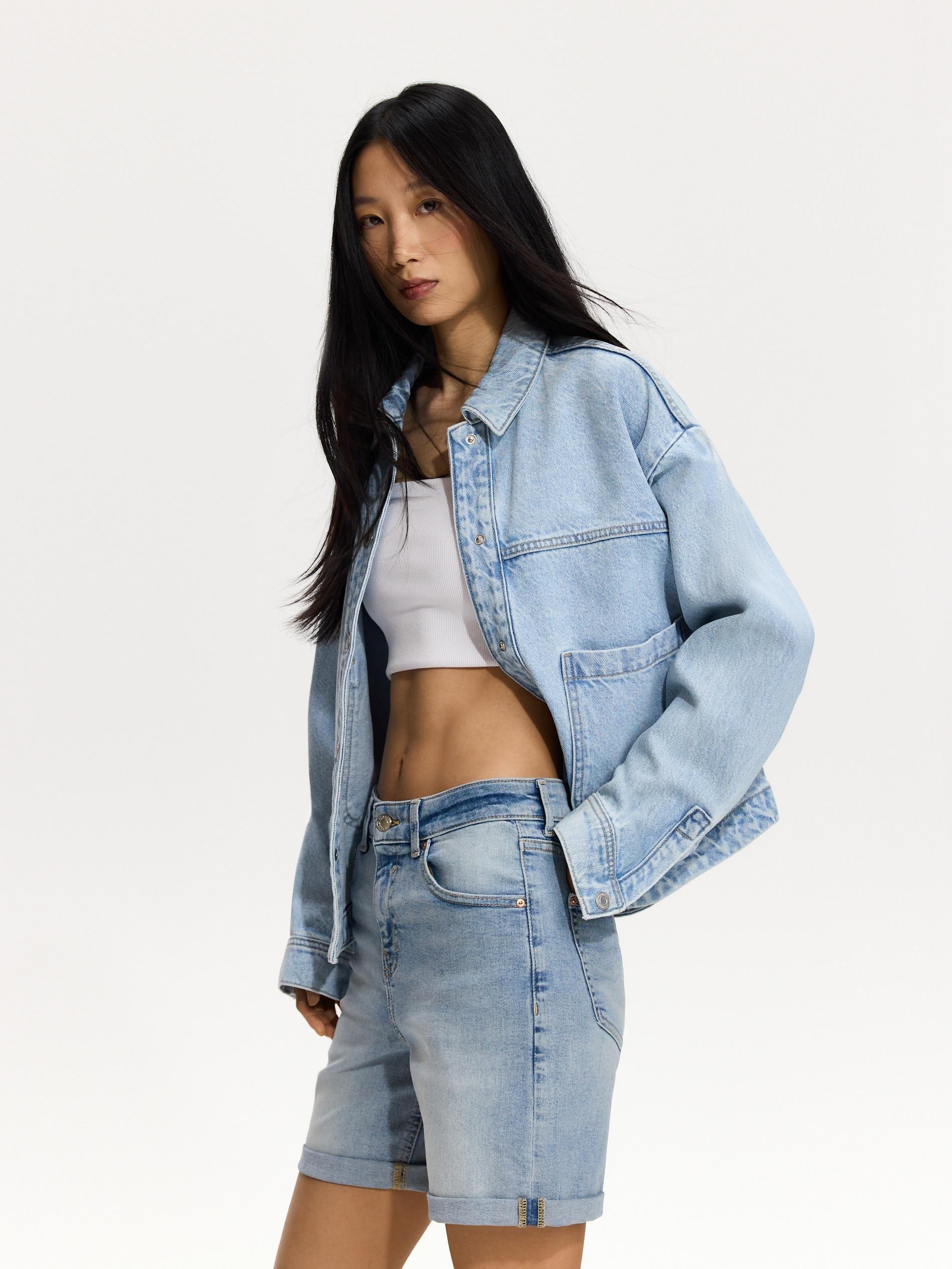 Blue Jean Shorts With Roll-Up Cuffs, Blue, medium
