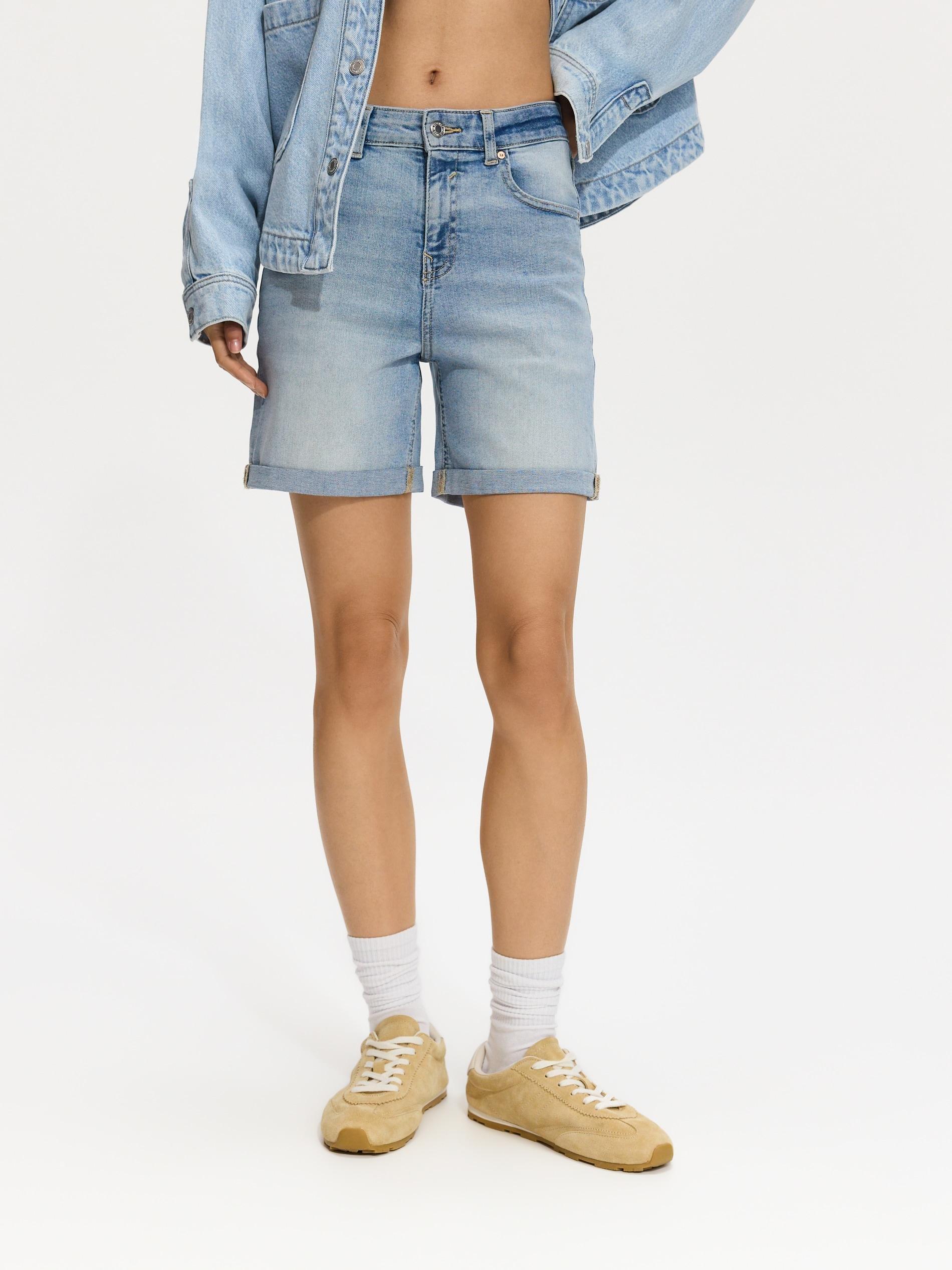 Blue Jean Shorts With Roll-Up Cuffs, Blue, medium