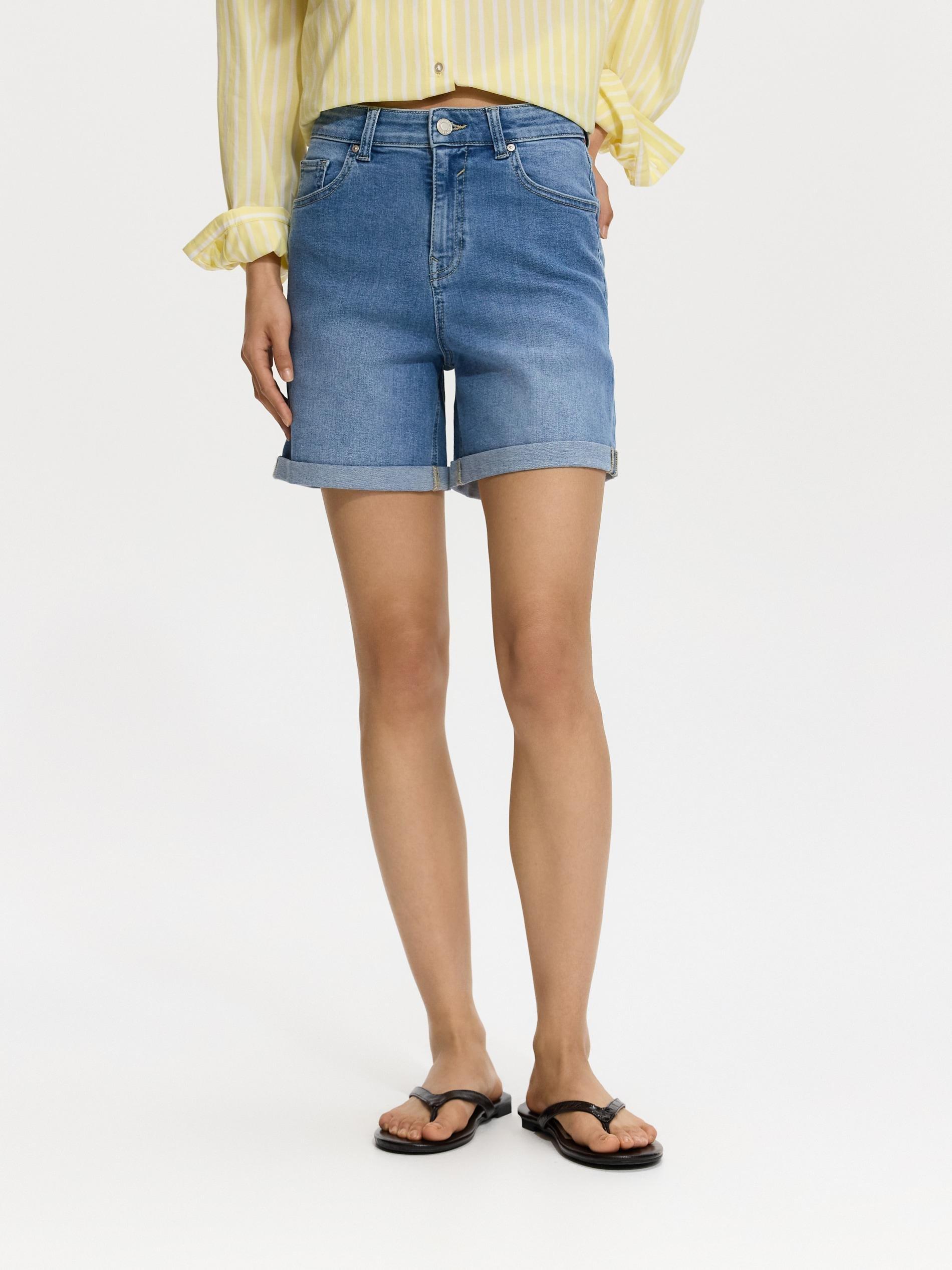 Blue Jeans Jean Shorts With Roll-Up Cuffs, Blue, medium