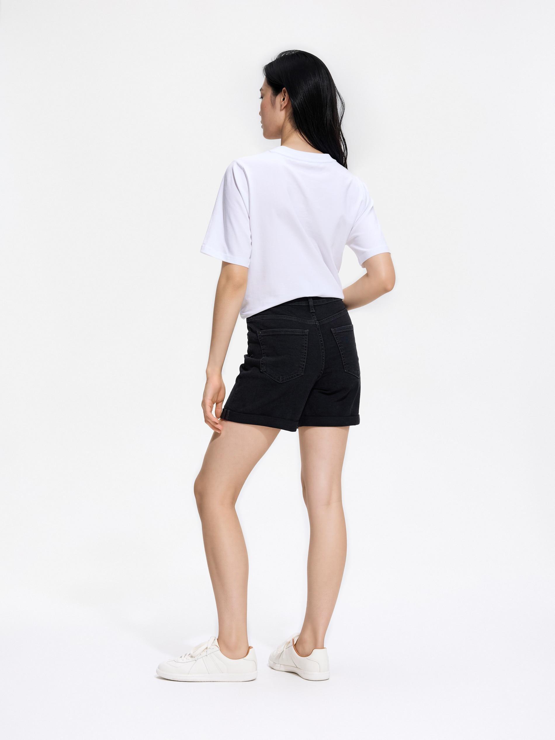 Black Jean Shorts With Roll-Up Cuffs, Black, medium