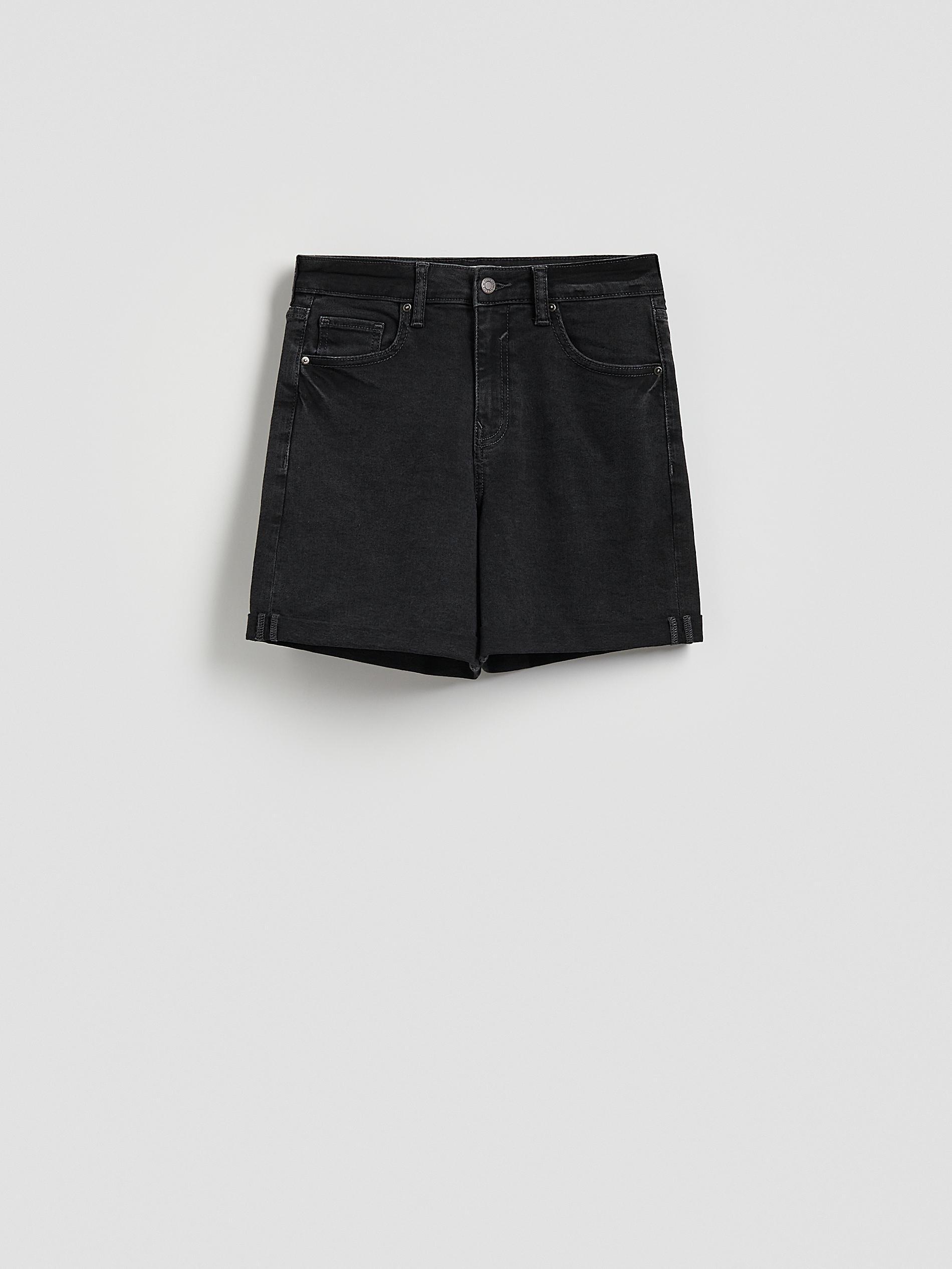 Black Jean Shorts With Roll-Up Cuffs, Black, large image number 3