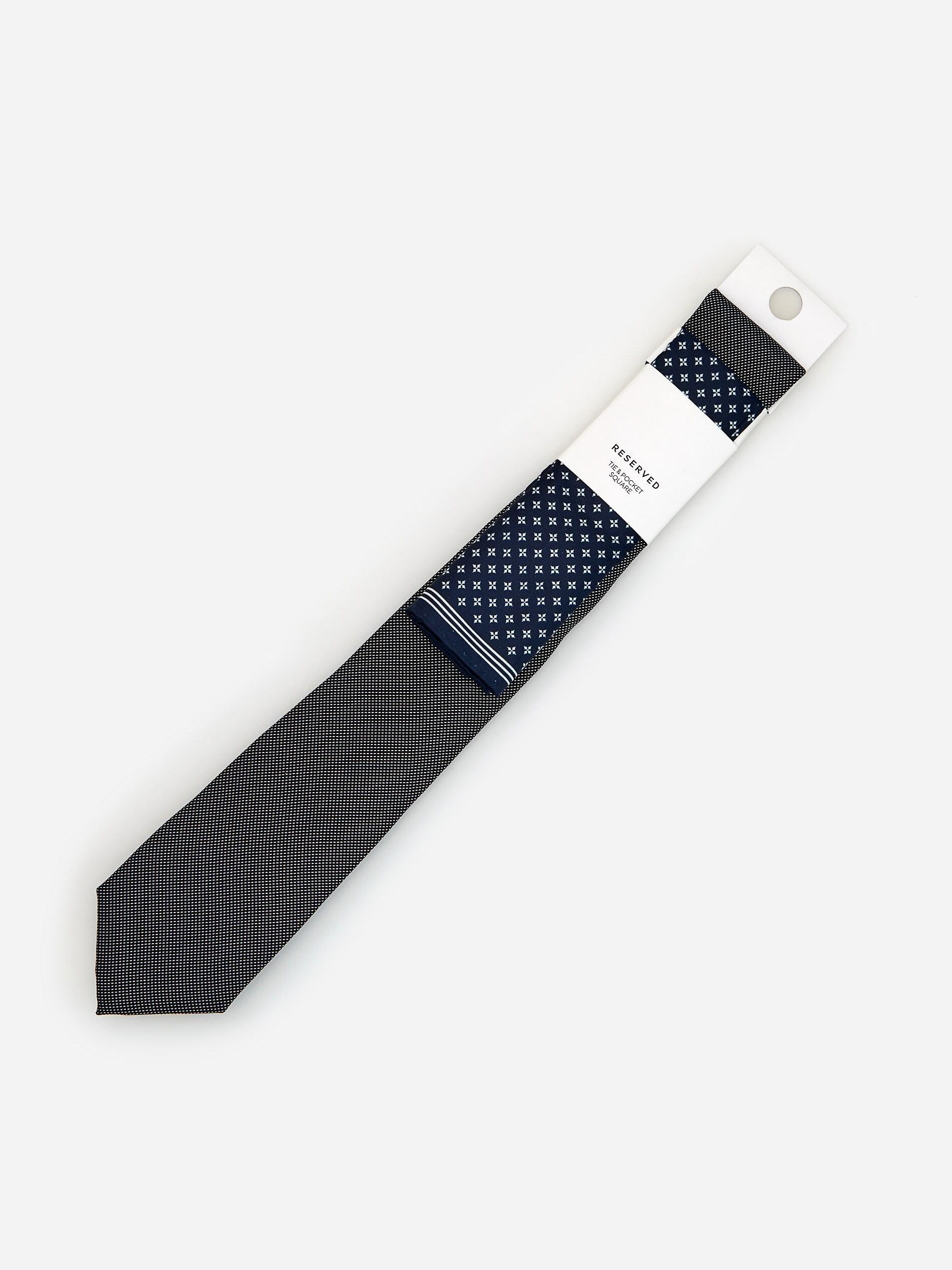 Grey Tie With Patterned Pocket Square, Men, , large image number 0