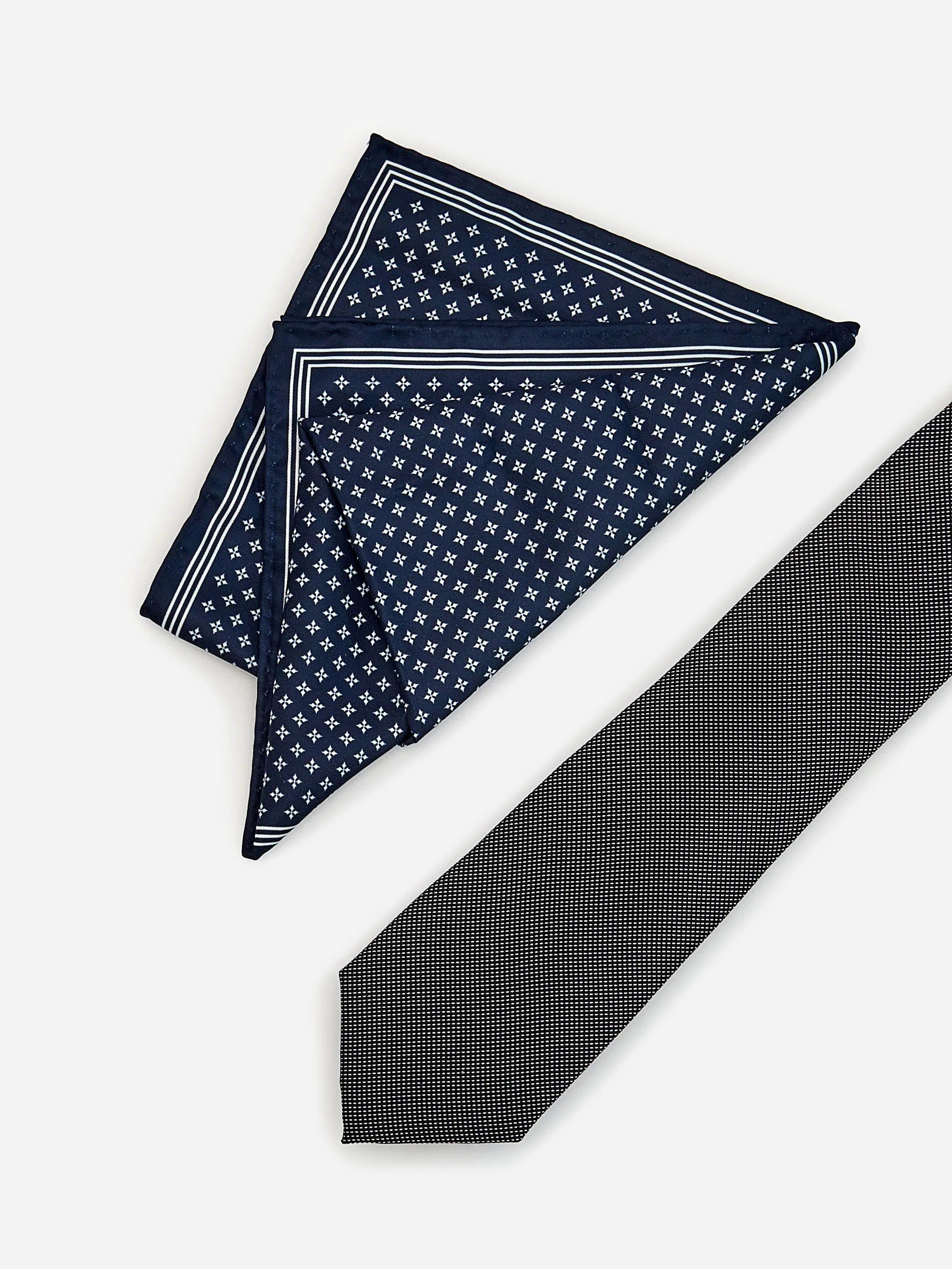 Grey Tie With Patterned Pocket Square, Men, , large image number 1