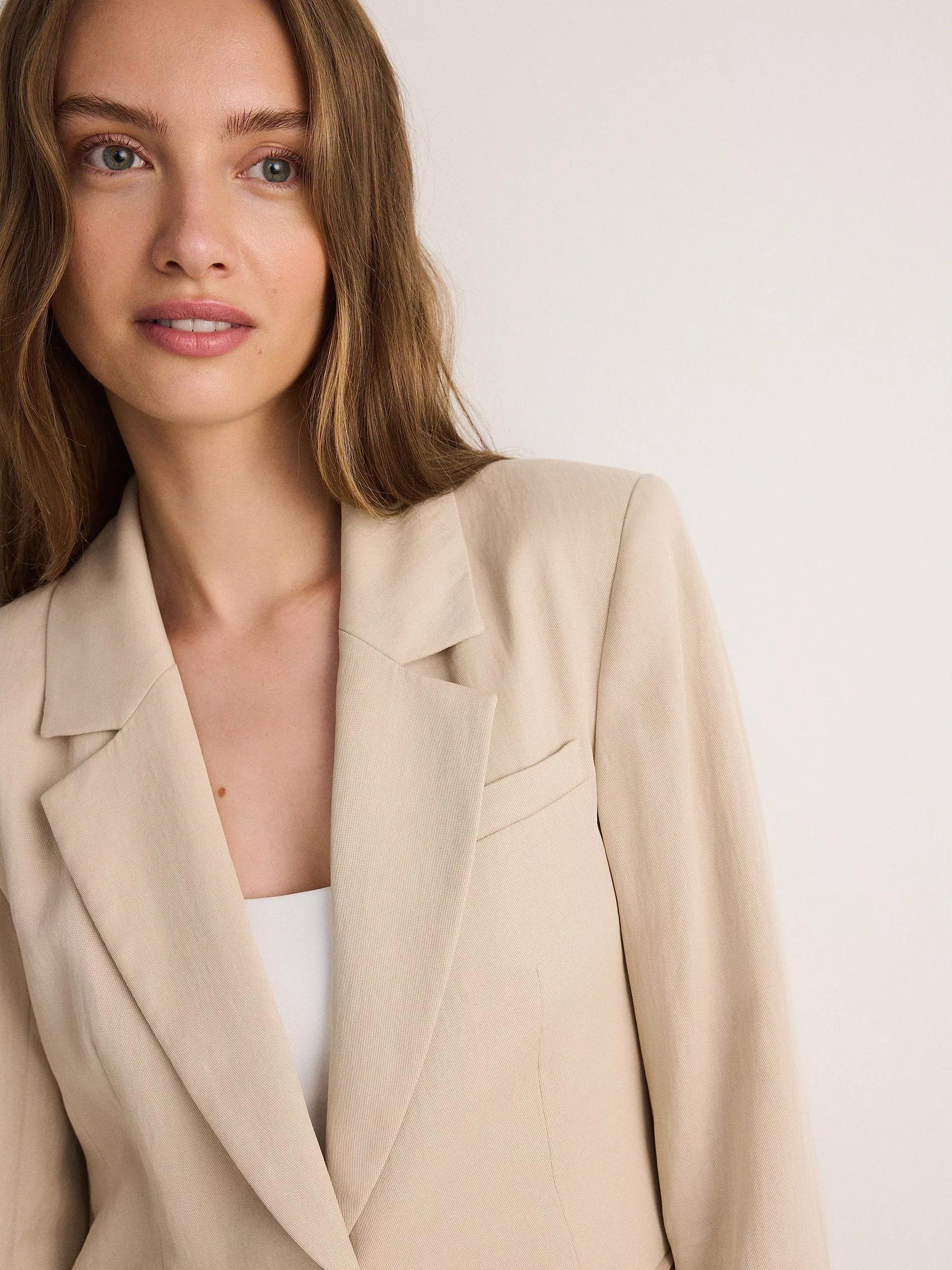 Cream Fitted Blazer With High Lyocell Content, Ivory, large image number 2