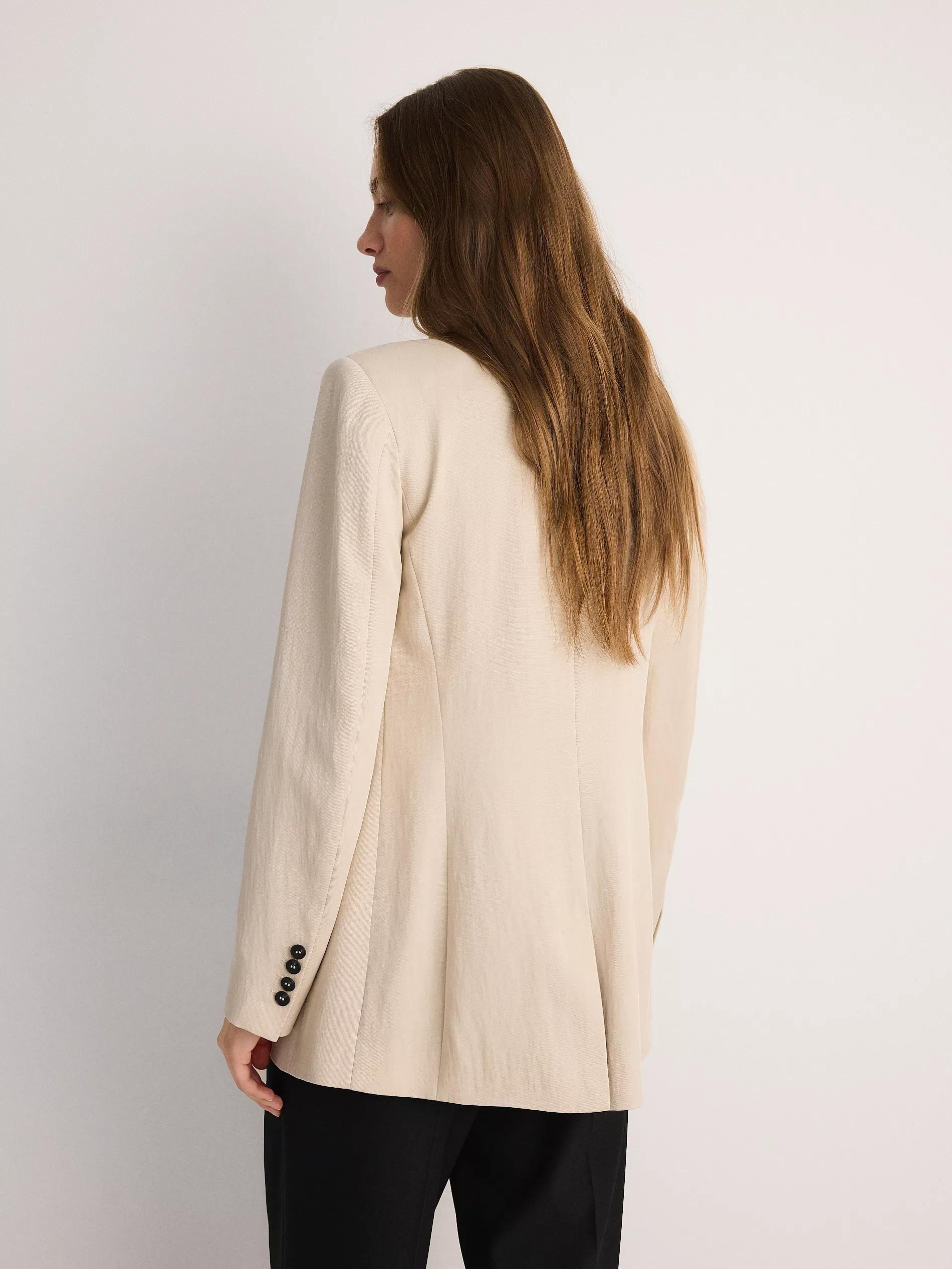 Cream Fitted Blazer With High Lyocell Content, Ivory, large image number 3