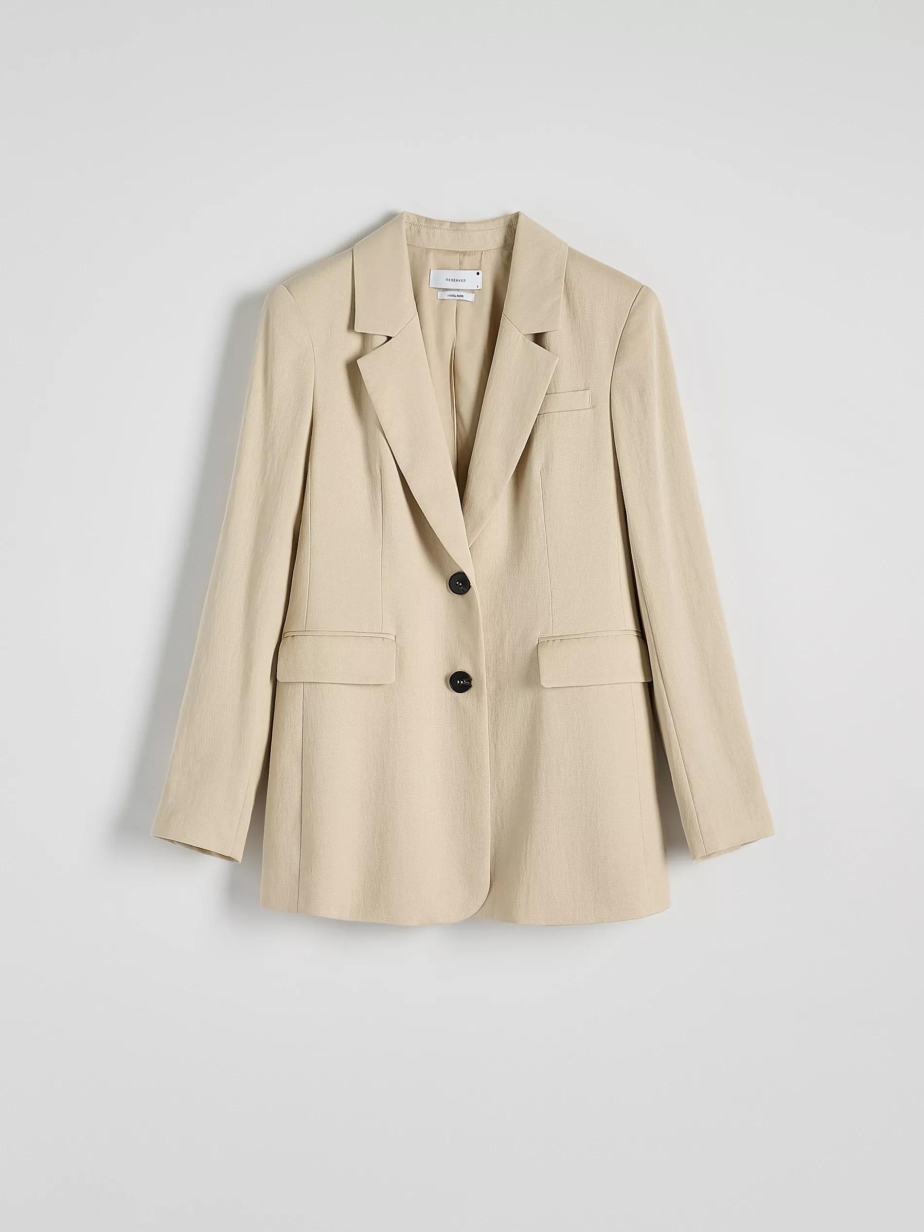 Cream Fitted Blazer With High Lyocell Content, Ivory, large image number 4