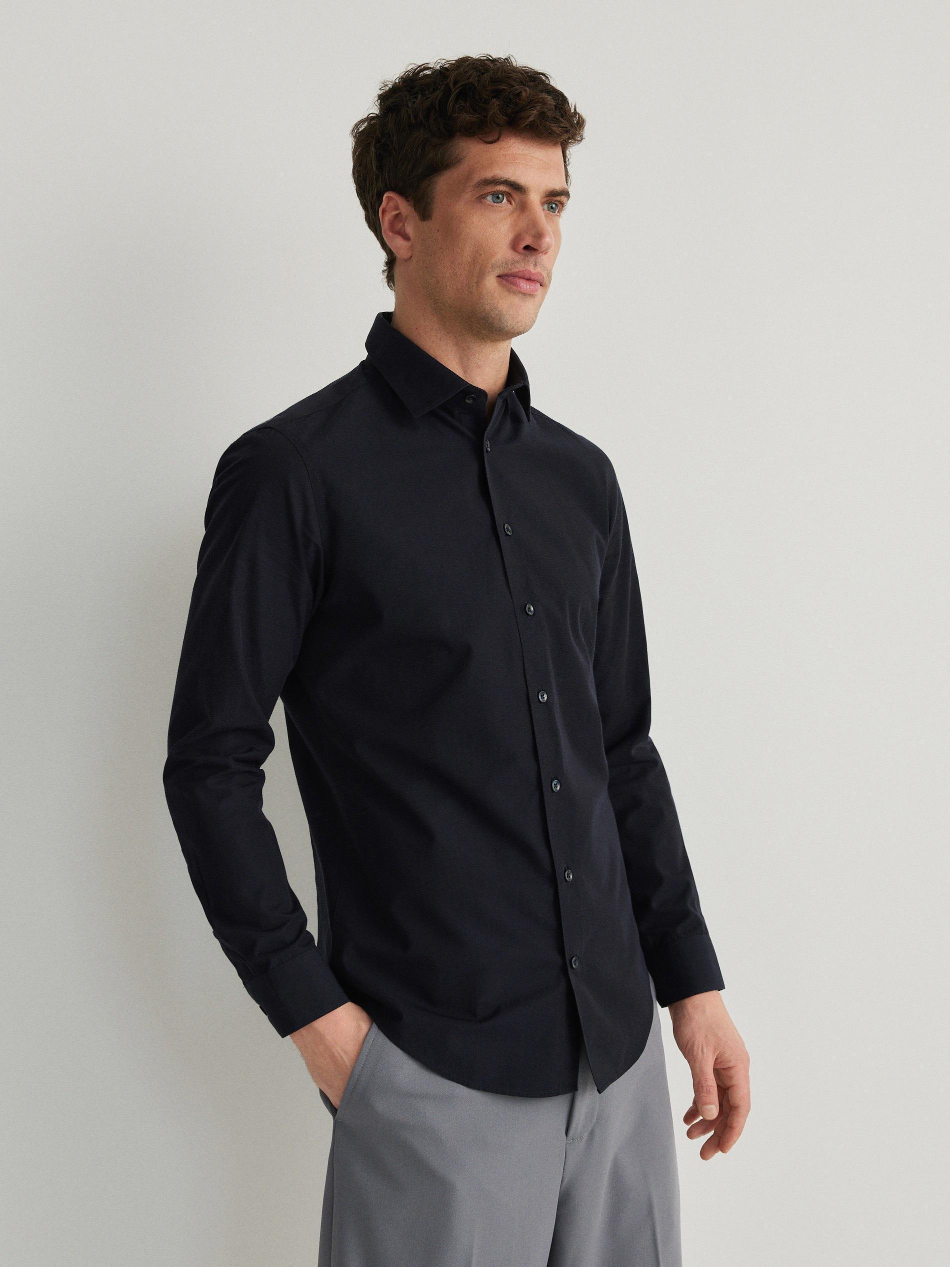 Navy Slim Fit Shirt, Navy, large image number 1