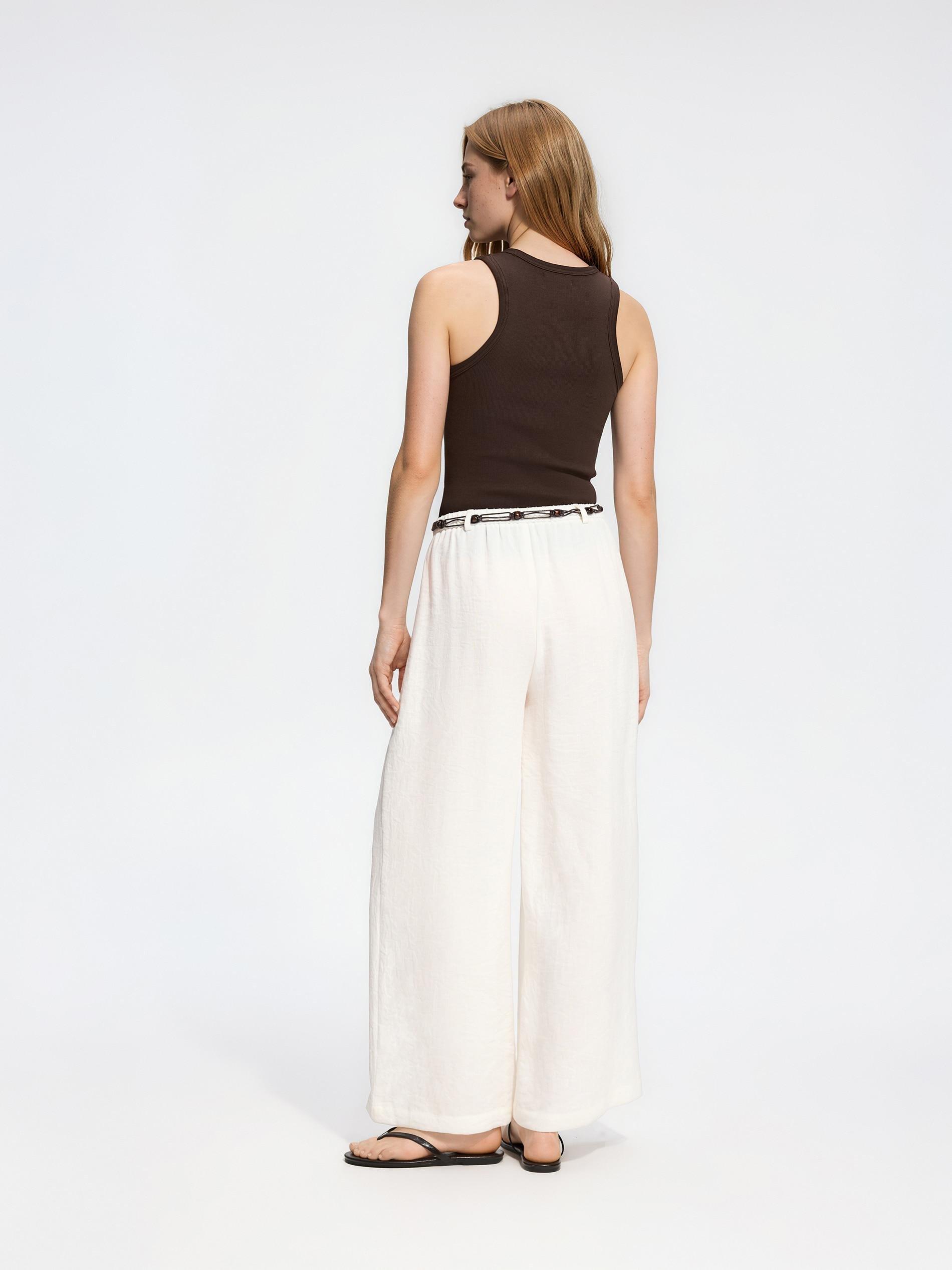 Cream Trousers With Braided Cord Belt, Ivory, large image number 2