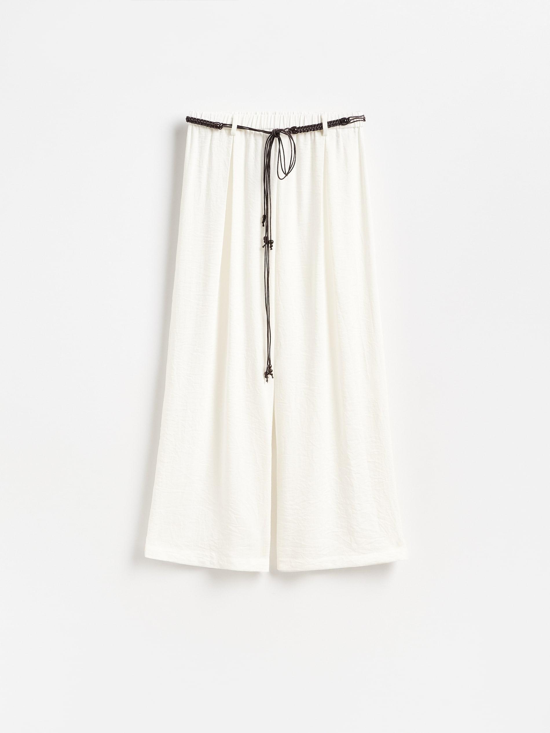 Cream Trousers With Braided Cord Belt, Ivory, large image number 3