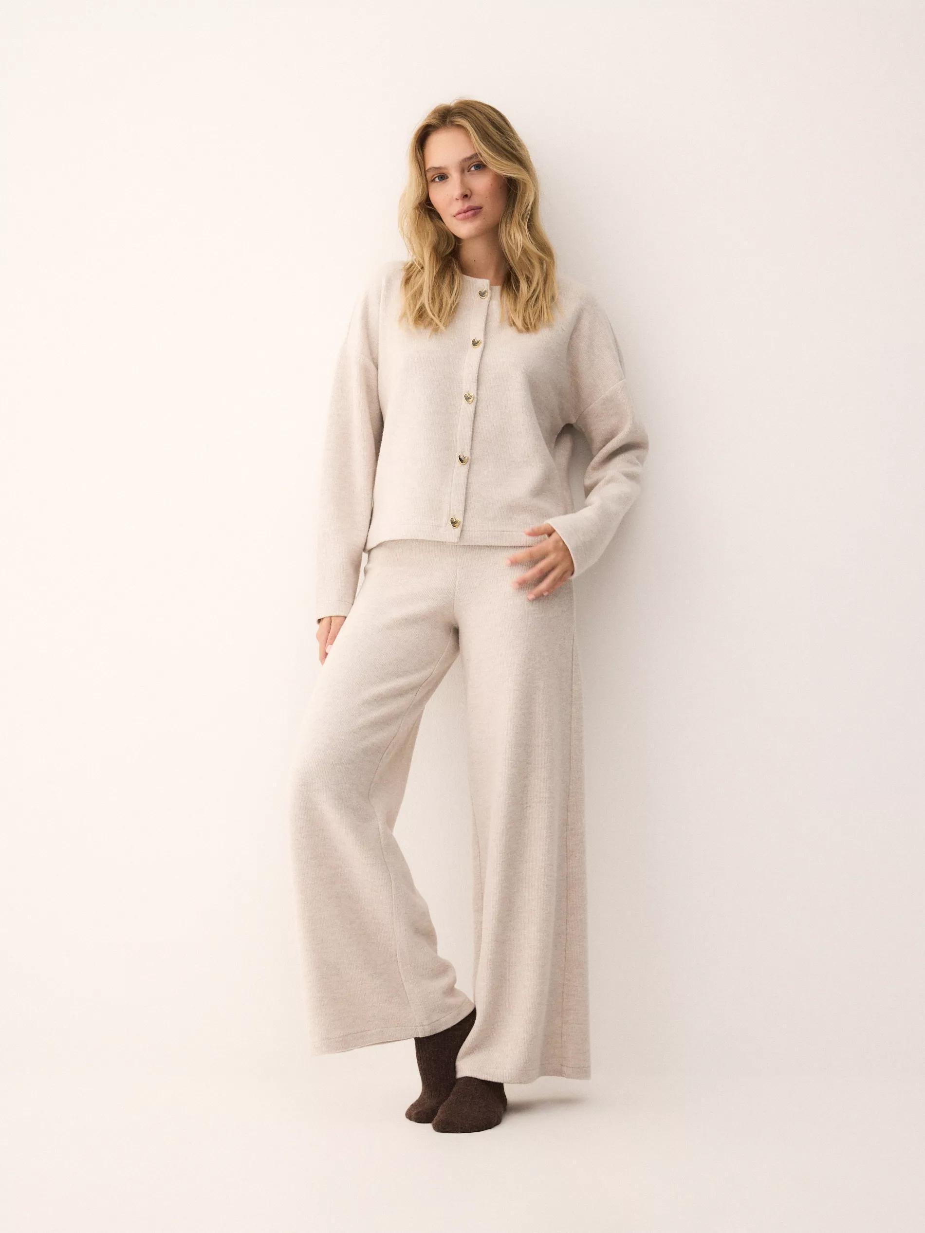 Beige Wide Leg Trousers, Beige, large image number 0