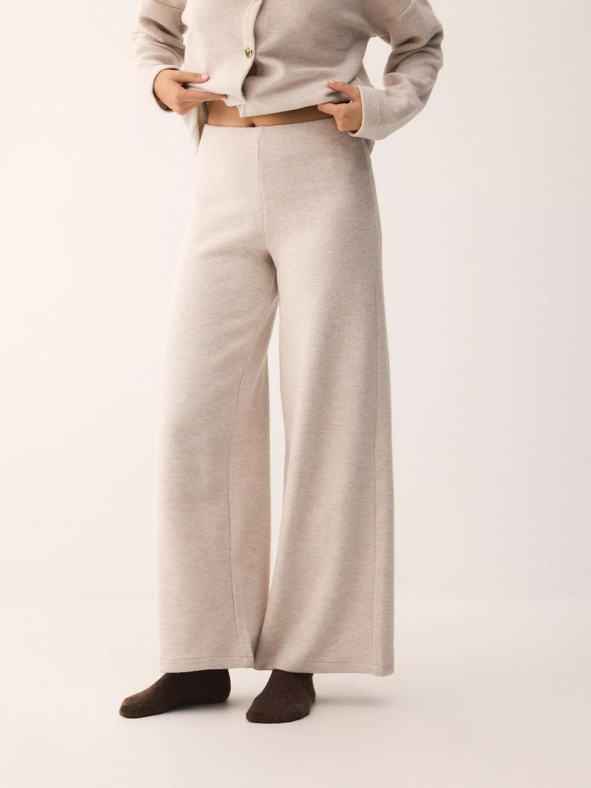 Beige Wide Leg Trousers, Beige, large image number 1