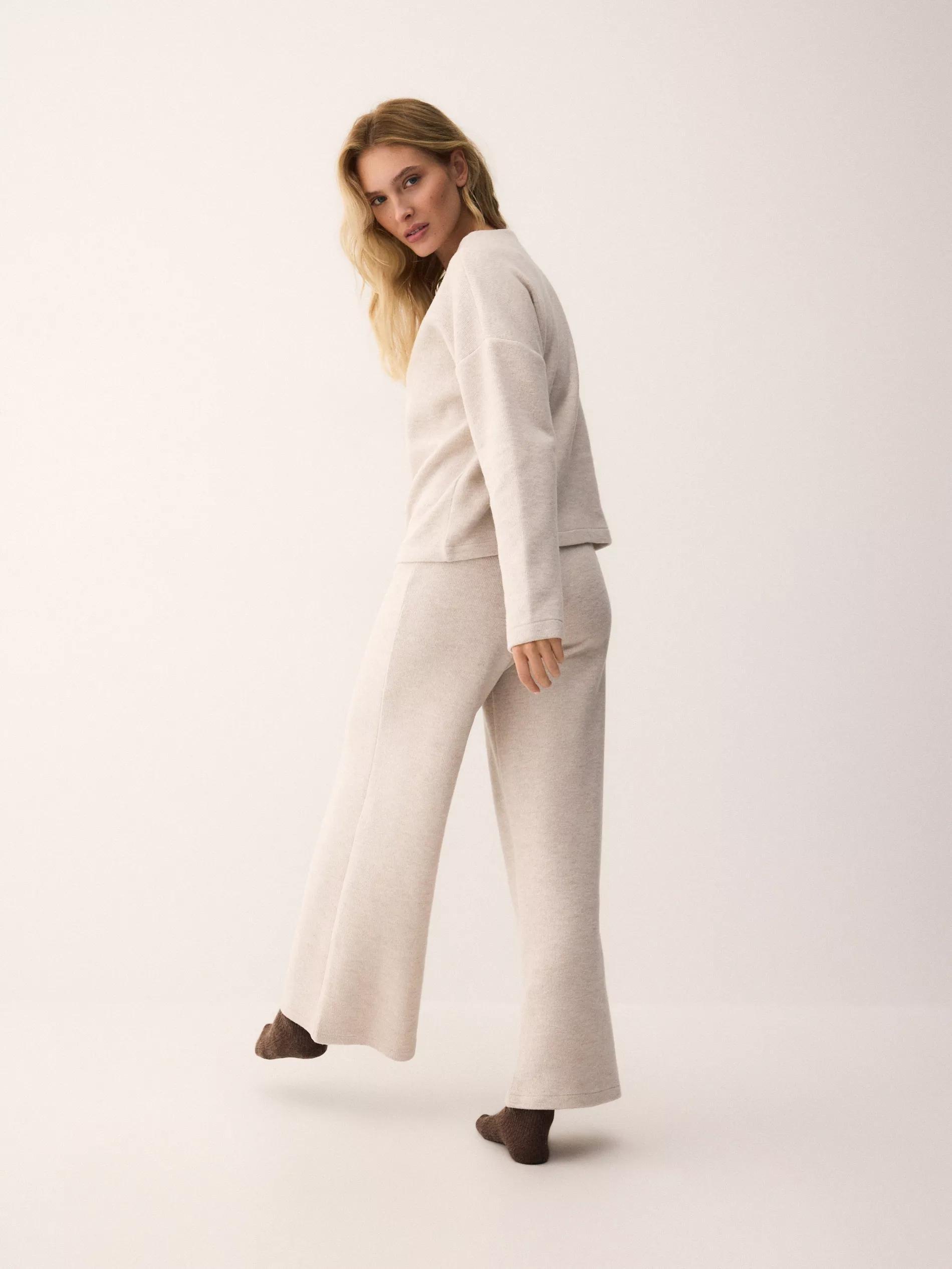 Beige Wide Leg Trousers, Beige, large image number 2