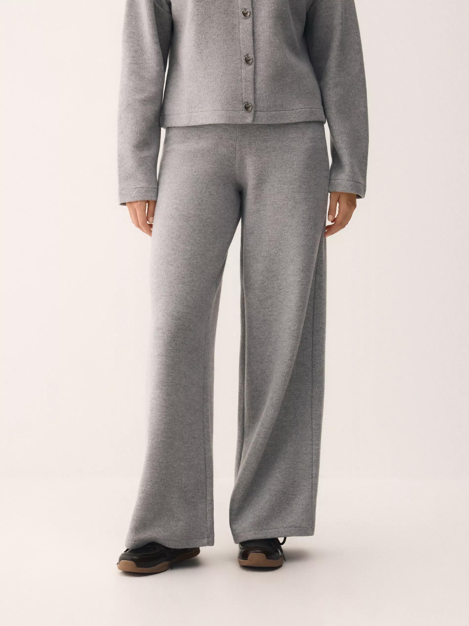 Grey Wide Leg Trousers, Light grey, large image number 0