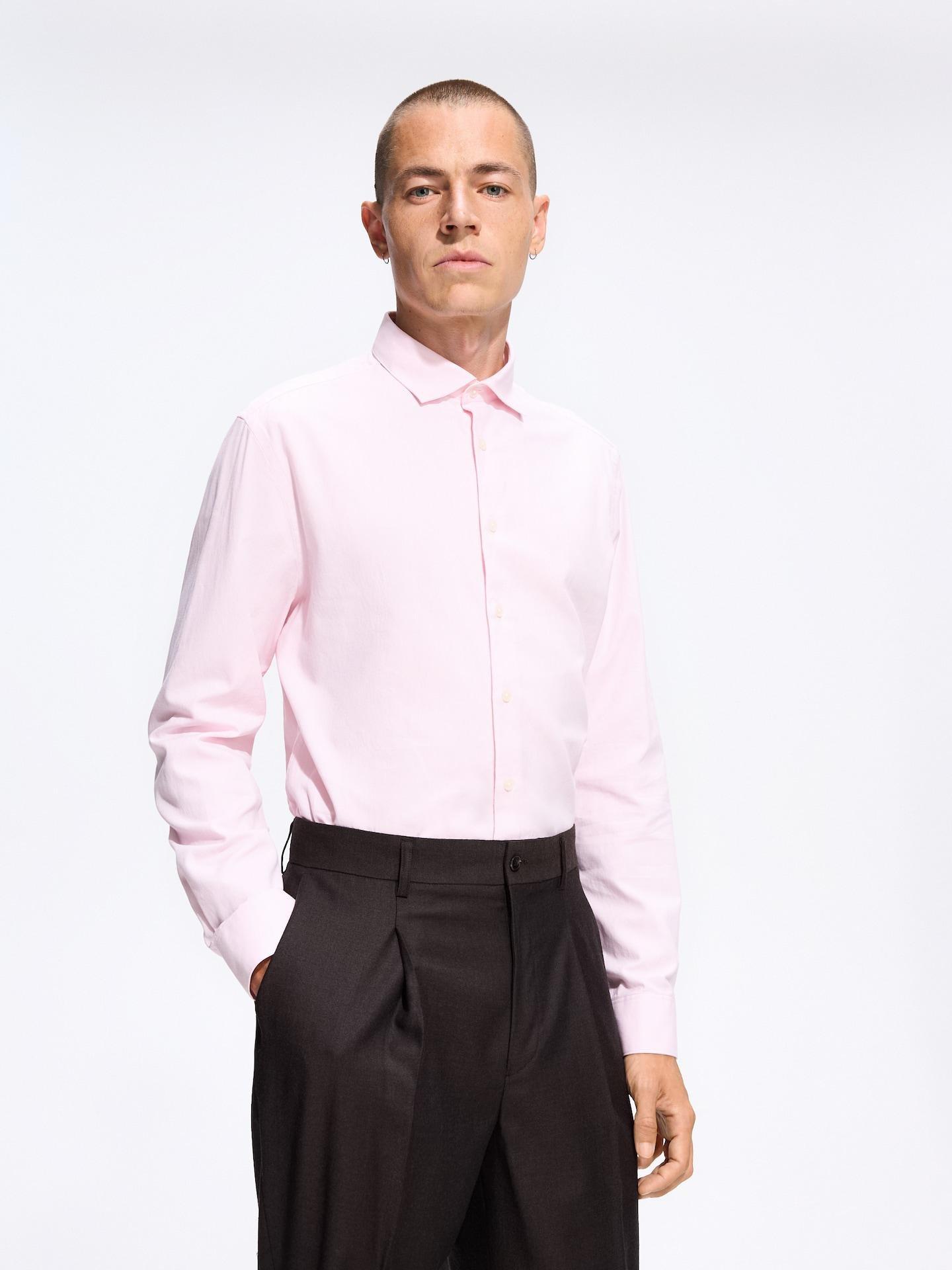 Pink Slim Fit Egyptian Cotton Shirt, Pink, medium