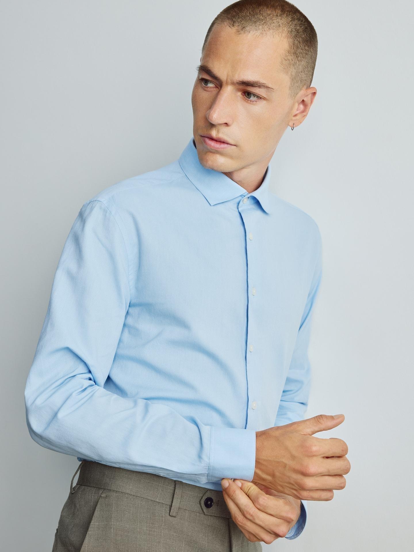 Blue Slim Fit Egyptian Cotton Shirt, Blue, large image number 0