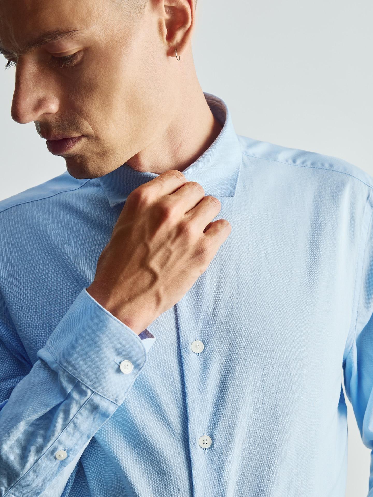 Blue Slim Fit Egyptian Cotton Shirt, Blue, large image number 1