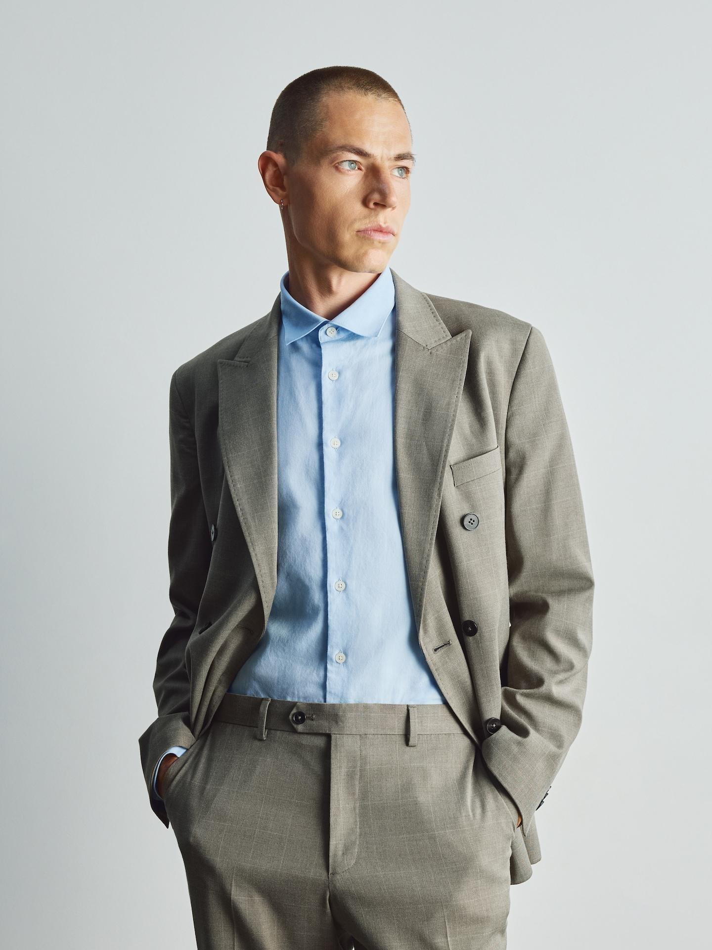 Blue Slim Fit Egyptian Cotton Shirt, Blue, medium