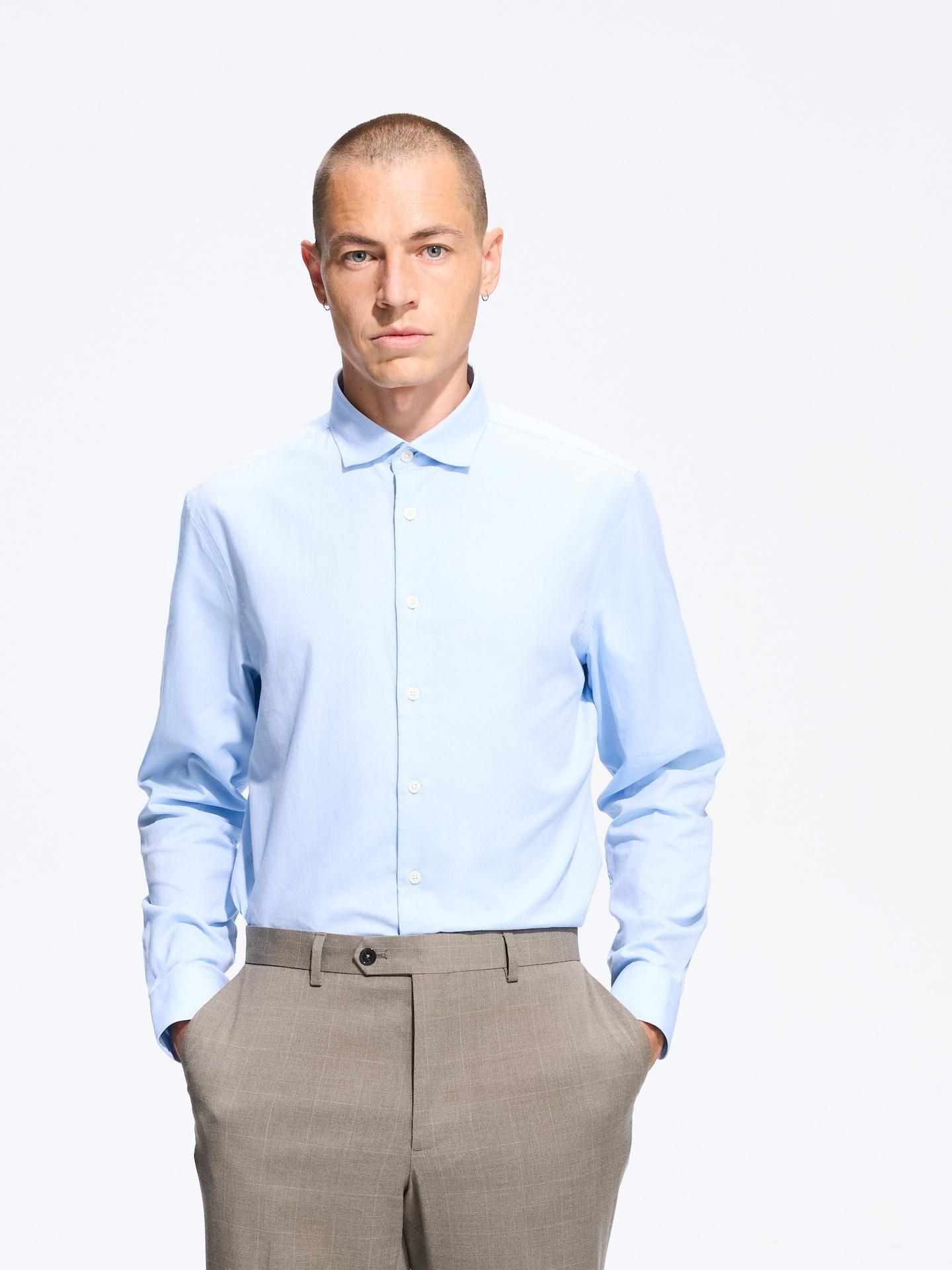 Blue Slim Fit Egyptian Cotton Shirt, Blue, large image number 3
