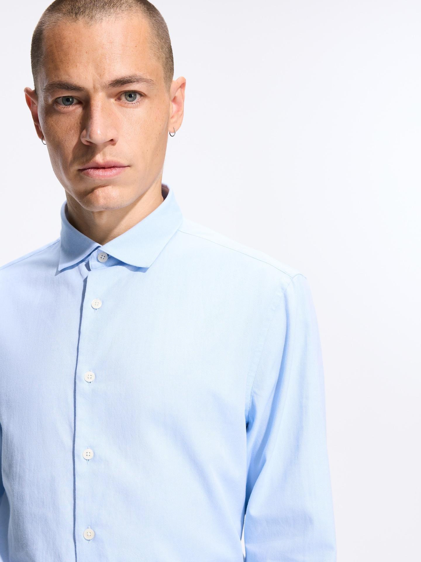 Blue Slim Fit Egyptian Cotton Shirt, Blue, large image number 4