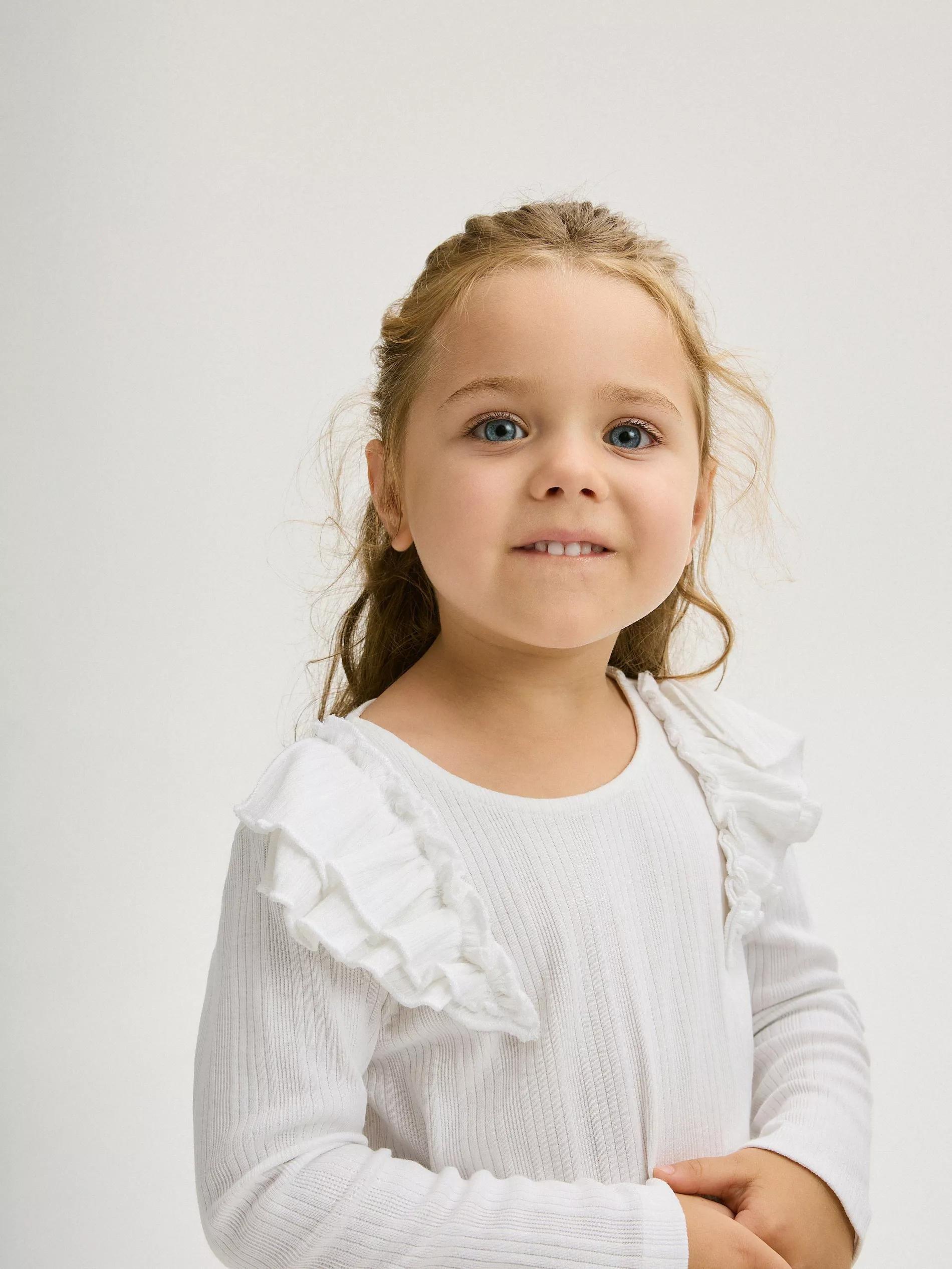 Cream Long-Sleeved Shirt With Ruffle Detail, , large image number 0