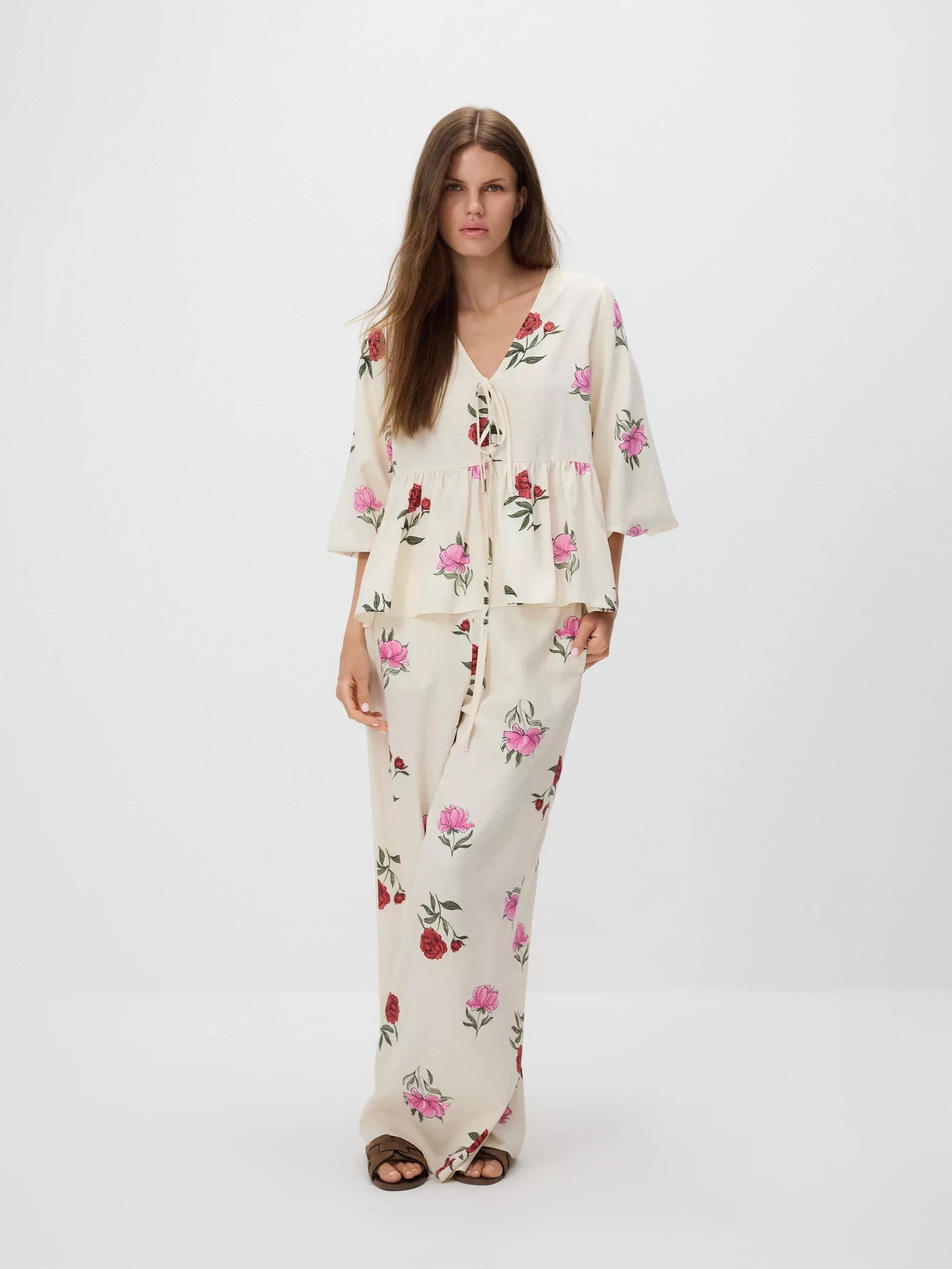 MULTICOLOR Wide leg trousers in floral print, Multicolor, large image number 0