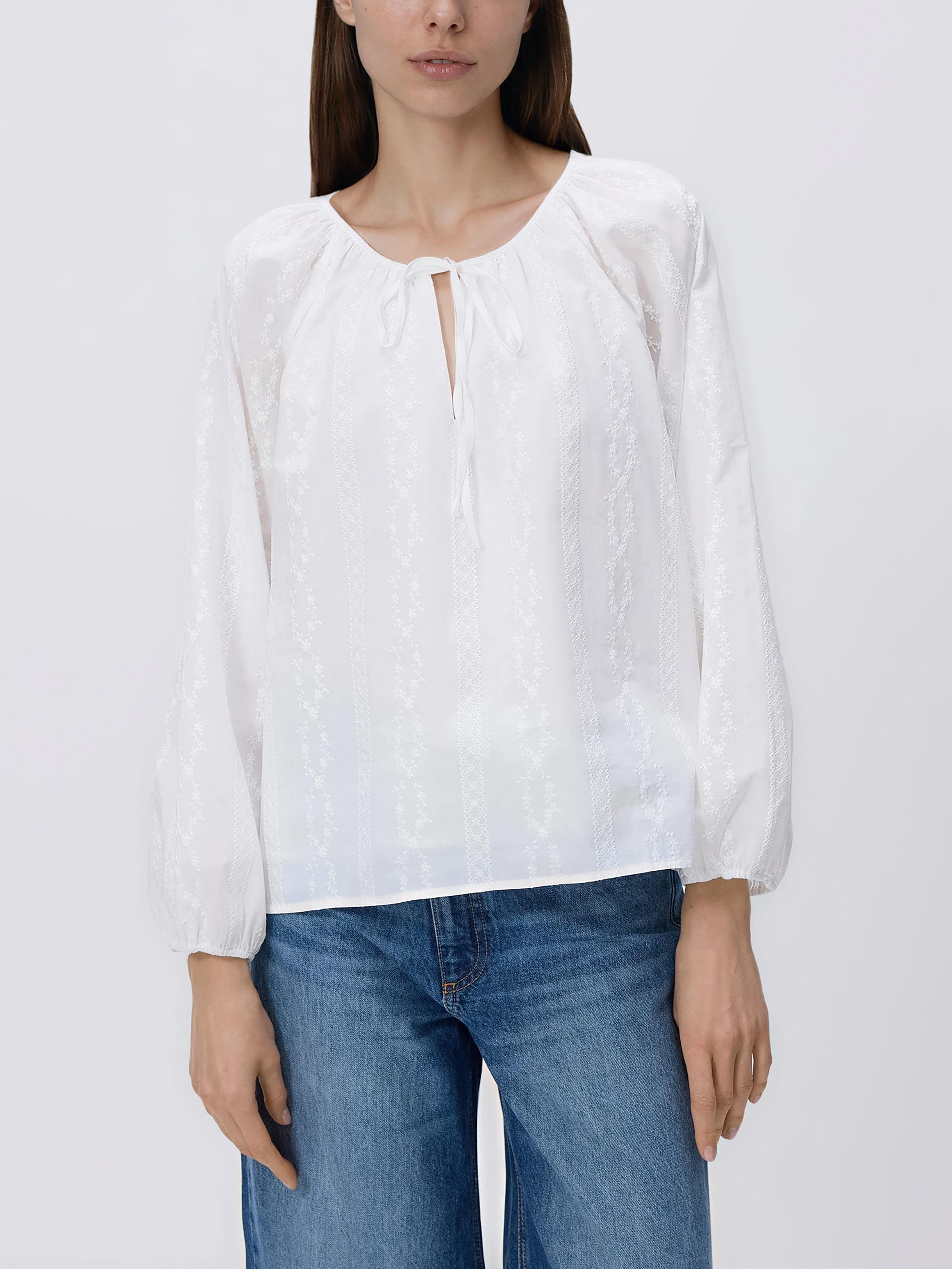 White Blouse With Embroidery Detailing, White, large image number 0