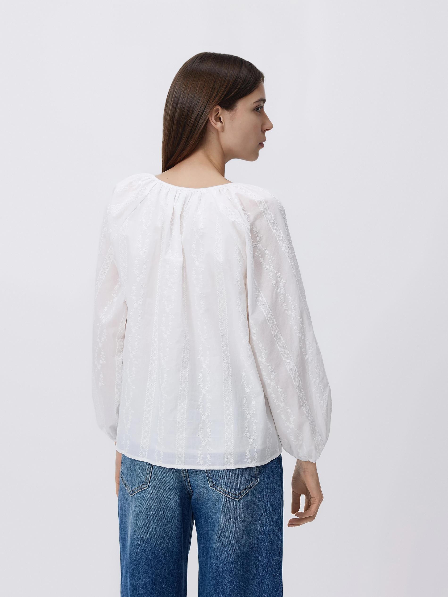 White Blouse With Embroidery Detailing, White, large image number 1