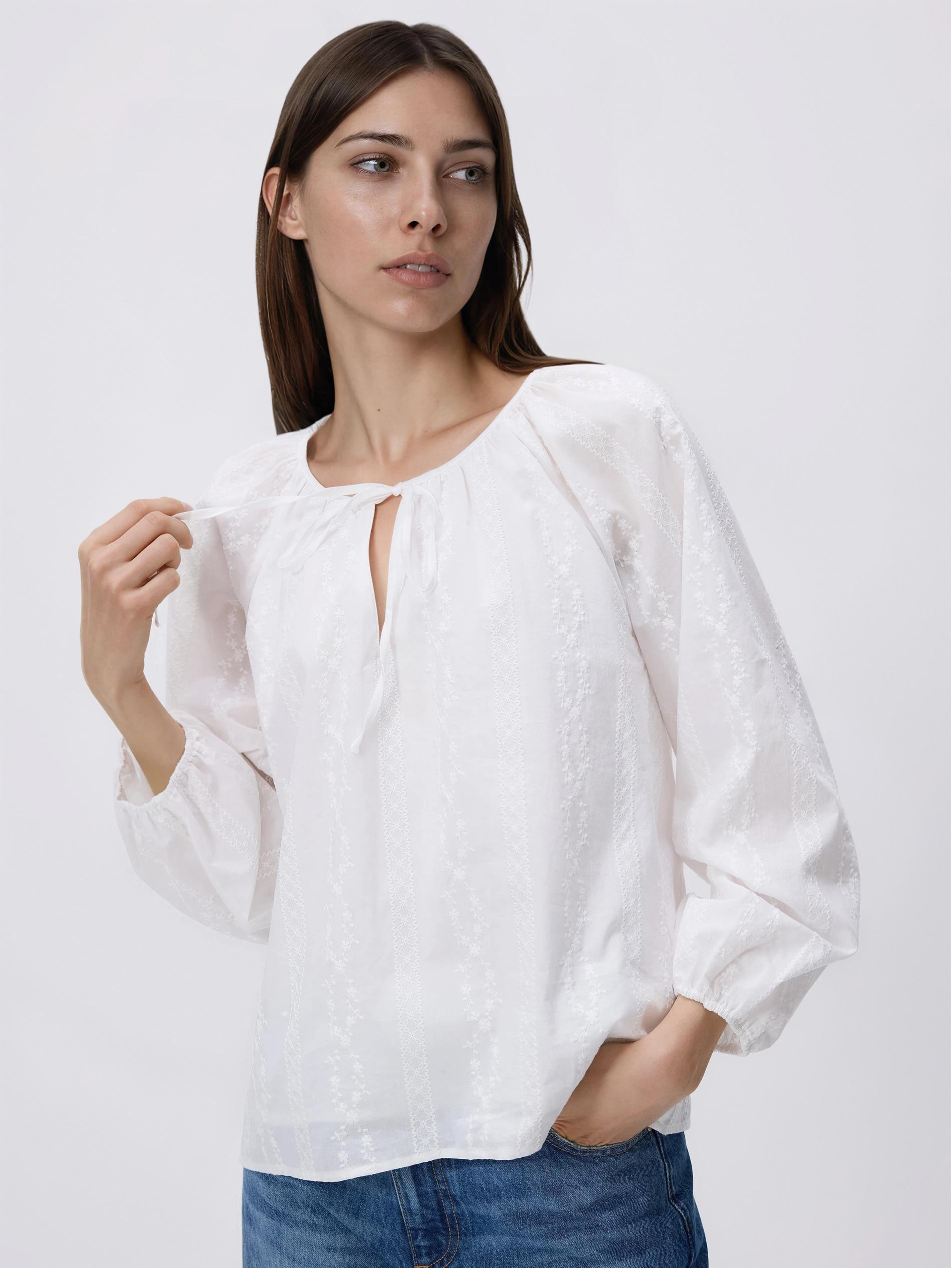 White Blouse With Embroidery Detailing, White, large image number 2
