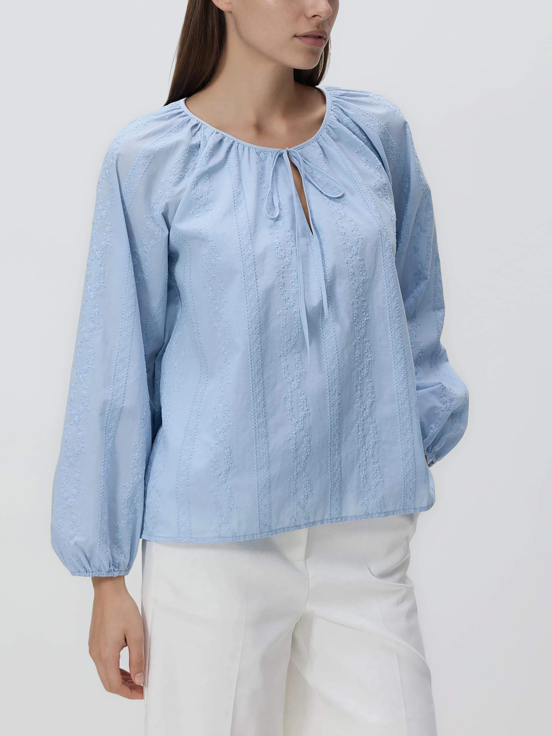Blue Blouse With Embroidery Detailing, Blue, large image number 0