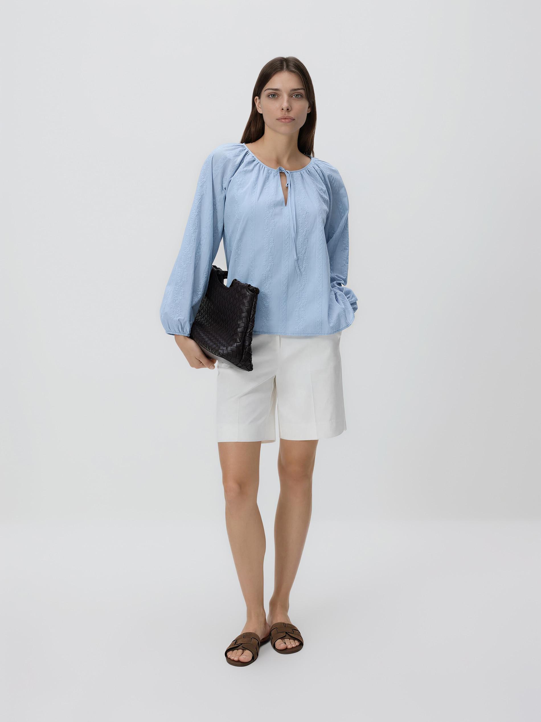 Blue Blouse With Embroidery Detailing, Blue, large image number 1