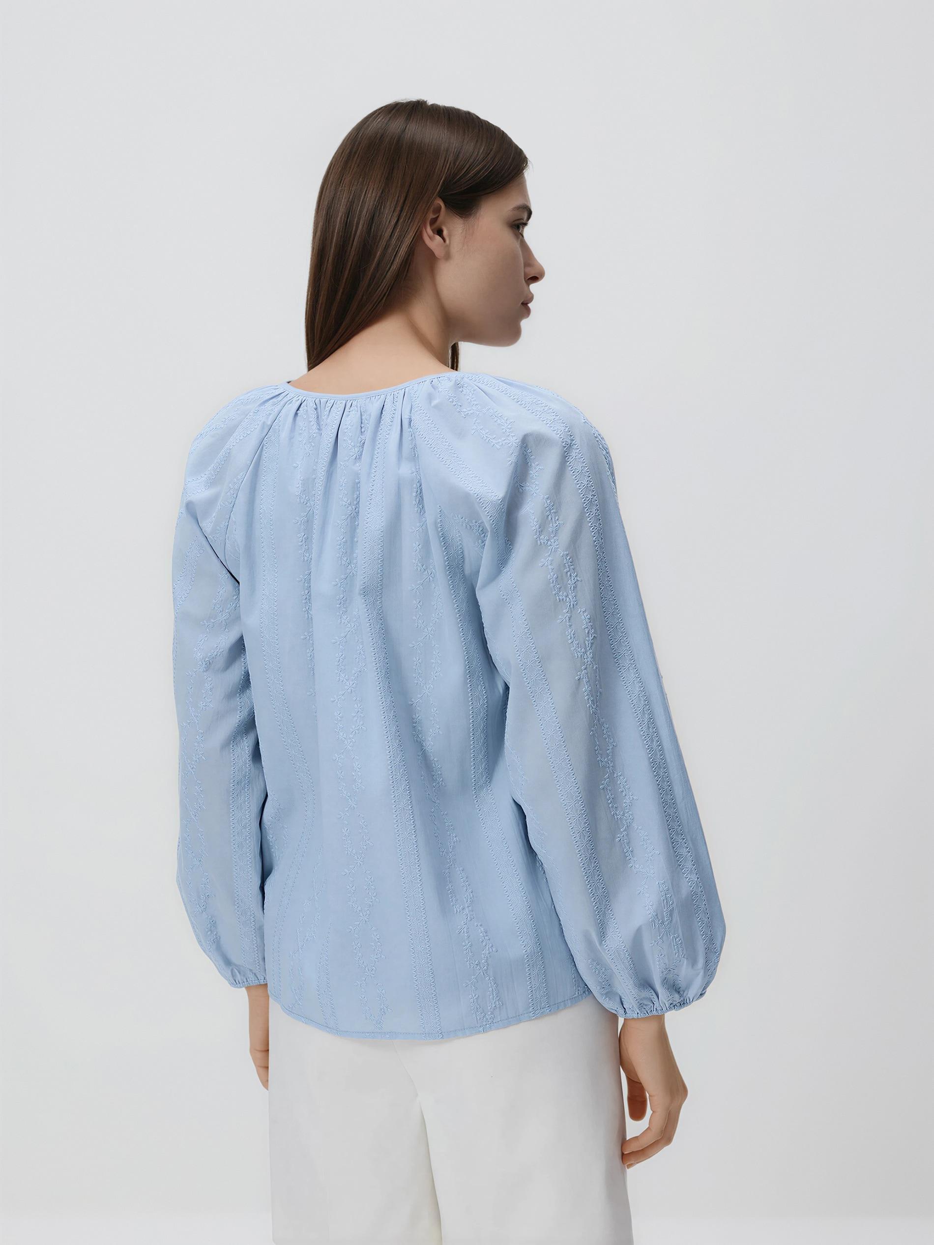 Blue Blouse With Embroidery Detailing, Blue, large image number 2