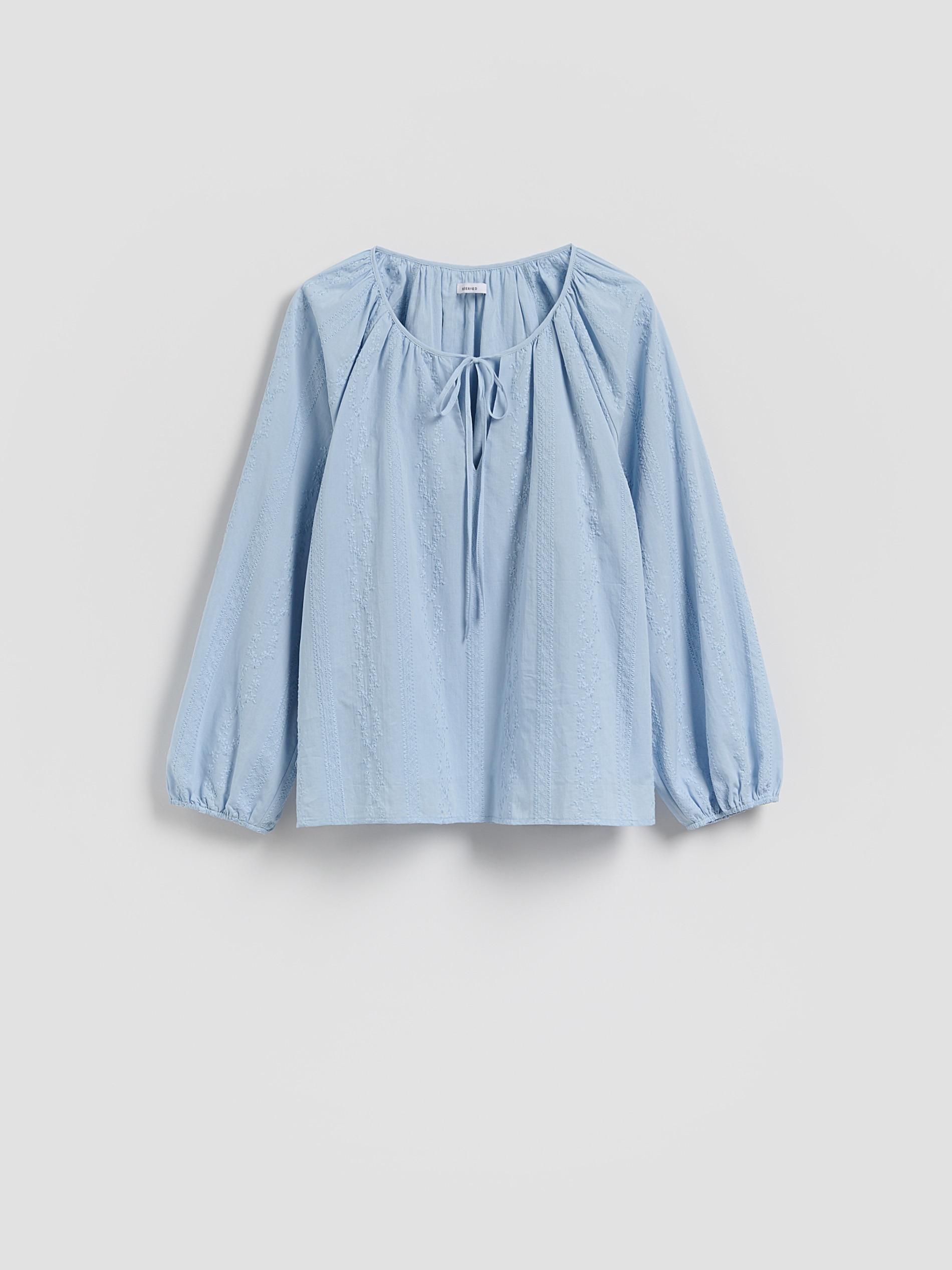 Blue Blouse With Embroidery Detailing, Blue, large image number 3