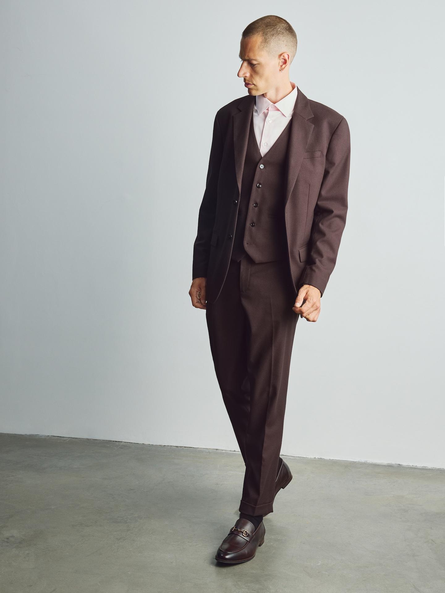 Brown Slim Fit Blazer With Viscose, Brown, medium