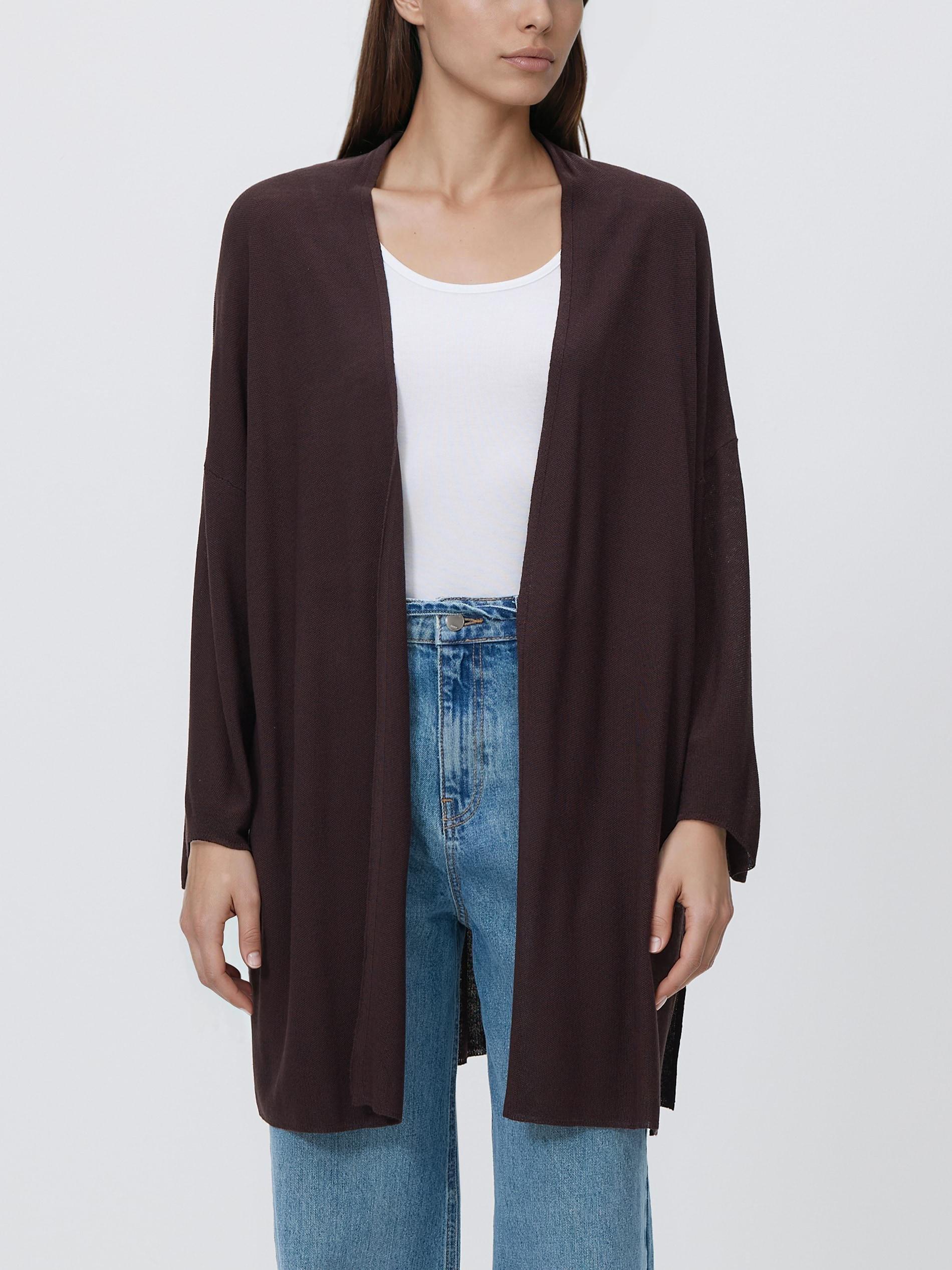 Brown Longline Cardigan, Brown, large image number 0