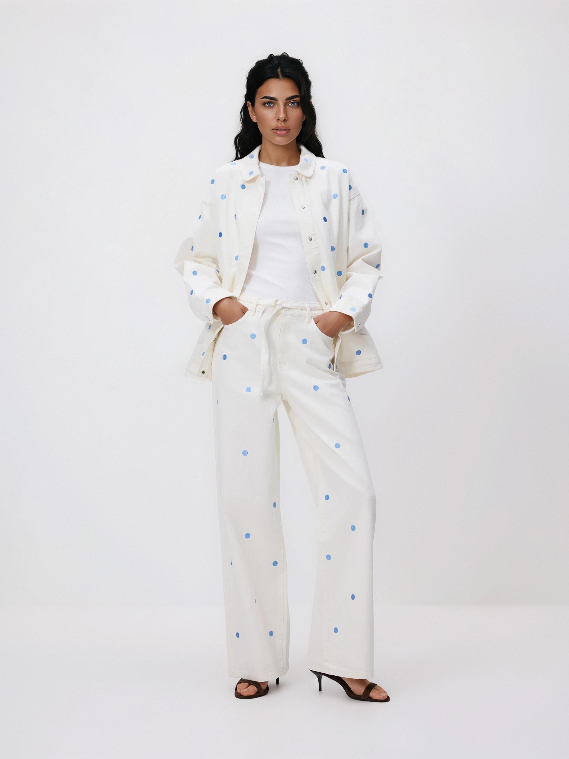 Cream Denim Jacket, Ivory, large image number 1