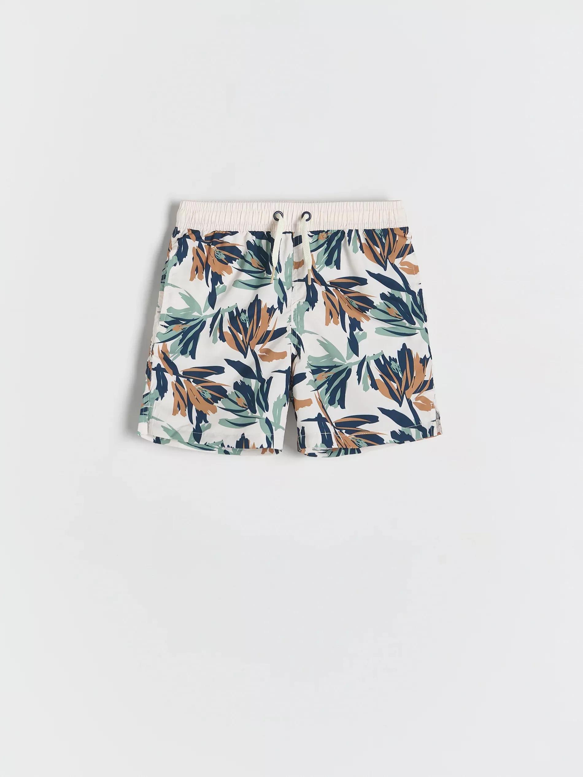 Cream Printed Swim Shorts, Ivory, medium