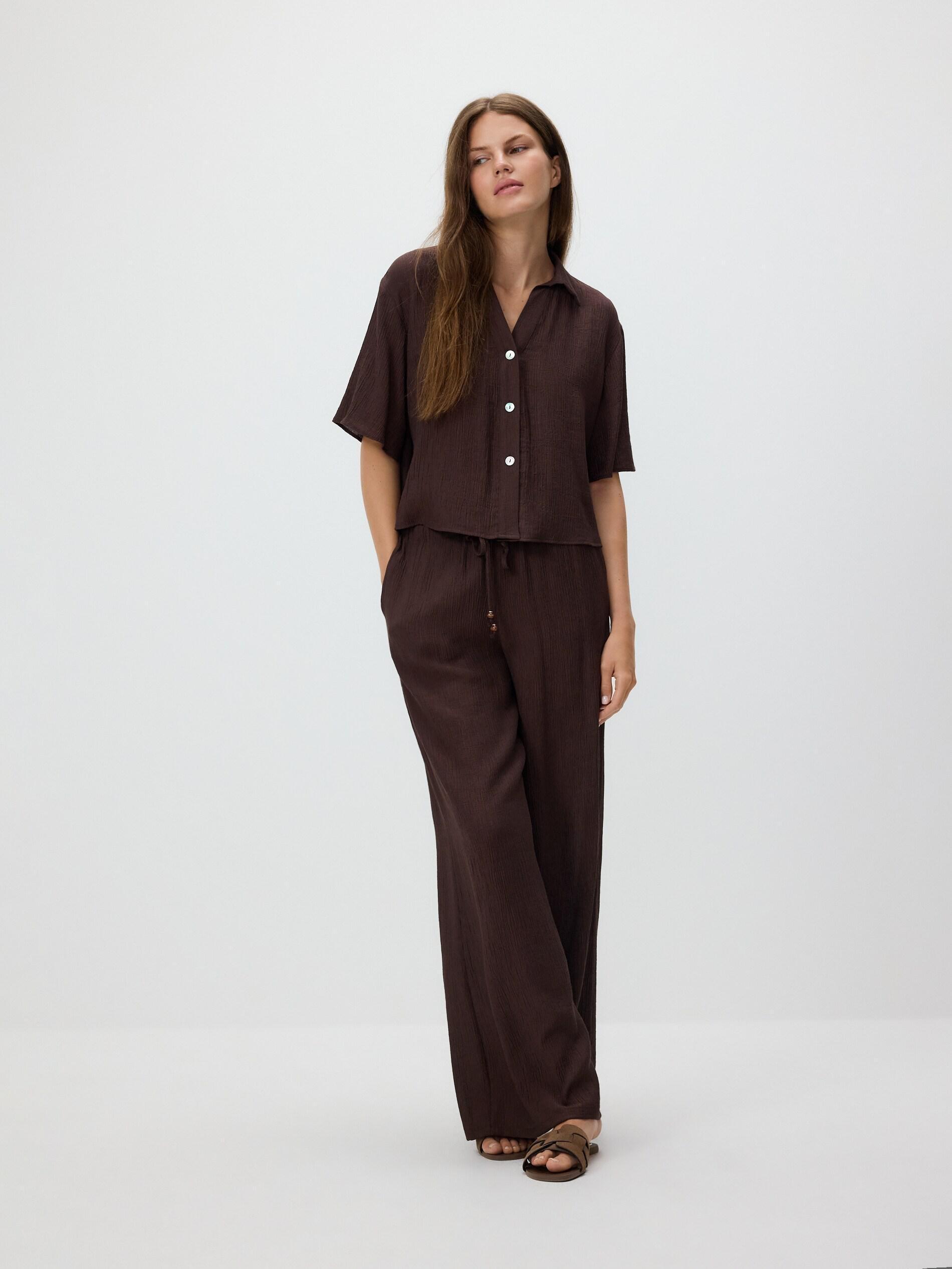 Brown Loose Trousers With Viscose, Brown, medium