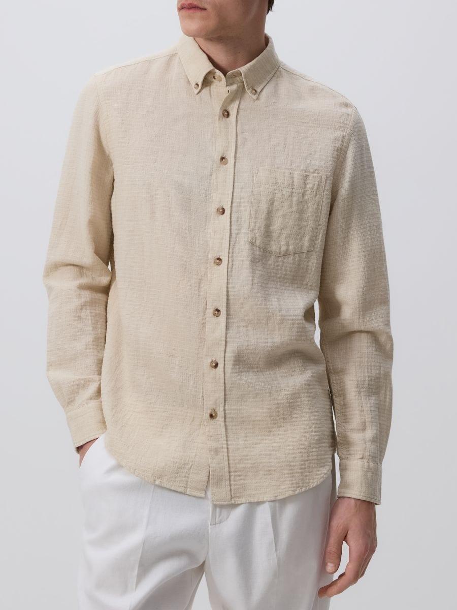 Beige Regular-Fit Linen-Blend Shirt, , large image number 0