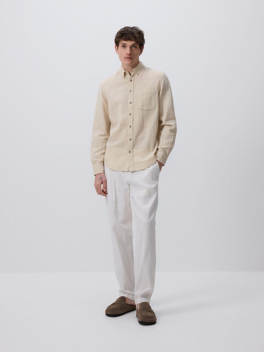 Beige Regular-Fit Linen-Blend Shirt, , large image number 1