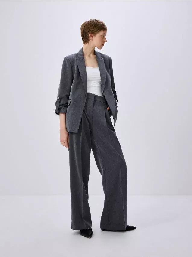 Grey Plain Oversized Blazer, , large image number 0